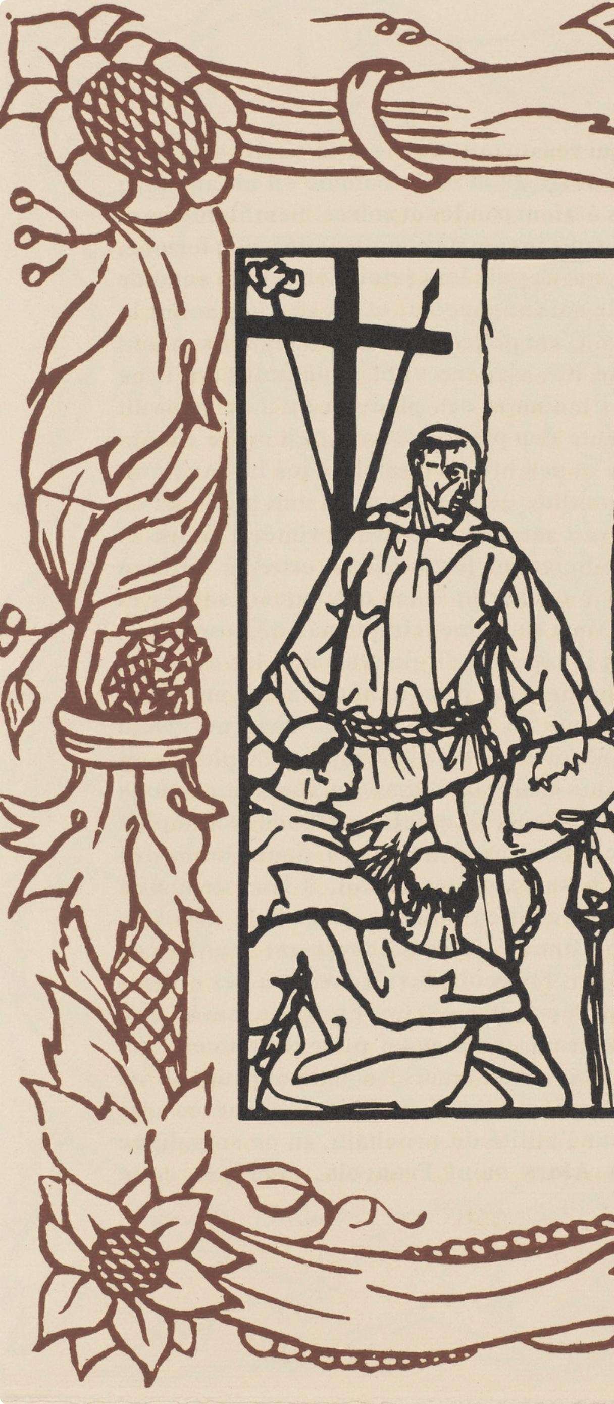 Holzstich auf vergé d'Arches-Papier. Aufschrift: unsigniert und nicht nummeriert, wie ausgegeben. Guter Zustand. Anmerkungen: Aus dem Band Les Petites Fleurs de St. François, 1928. Herausgegeben von Ambroise Vollard, éditeur, Paris; gedruckt von