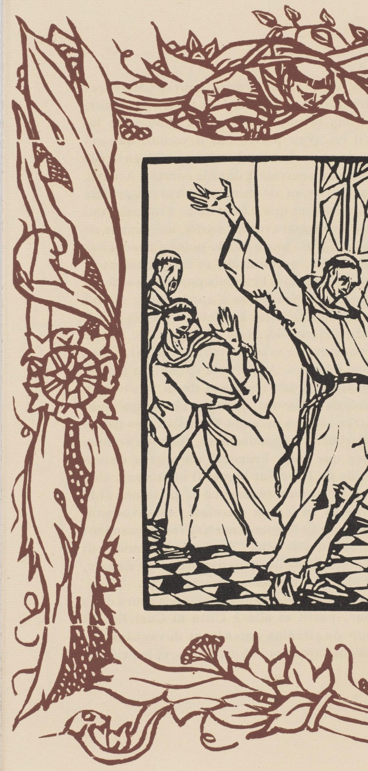 Wood engraving on vergé d'Arches paper. Inscription: unsigned and unnumbered, as issued. Good condition. Notes: From the volume, Les Petites Fleurs de St. François, 1928. Published by Ambroise Vollard, éditeur, Paris; printed by l'imprimerie Féquet