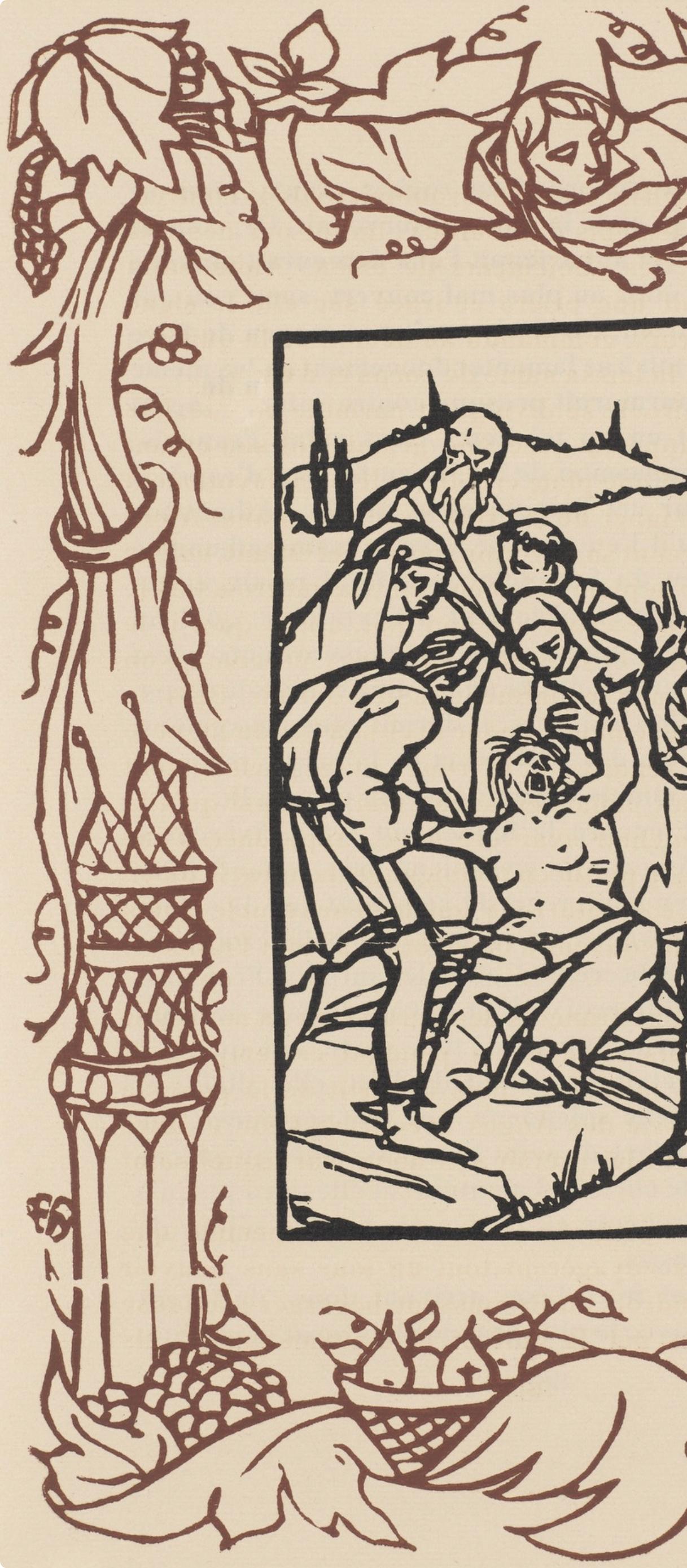 Wood engraving on vergé d'Arches paper. Inscription: unsigned and unnumbered, as issued. Good condition. Notes: From the volume, Les Petites Fleurs de St. François, 1928. Published by Ambroise Vollard, éditeur, Paris; printed by l'imprimerie Féquet