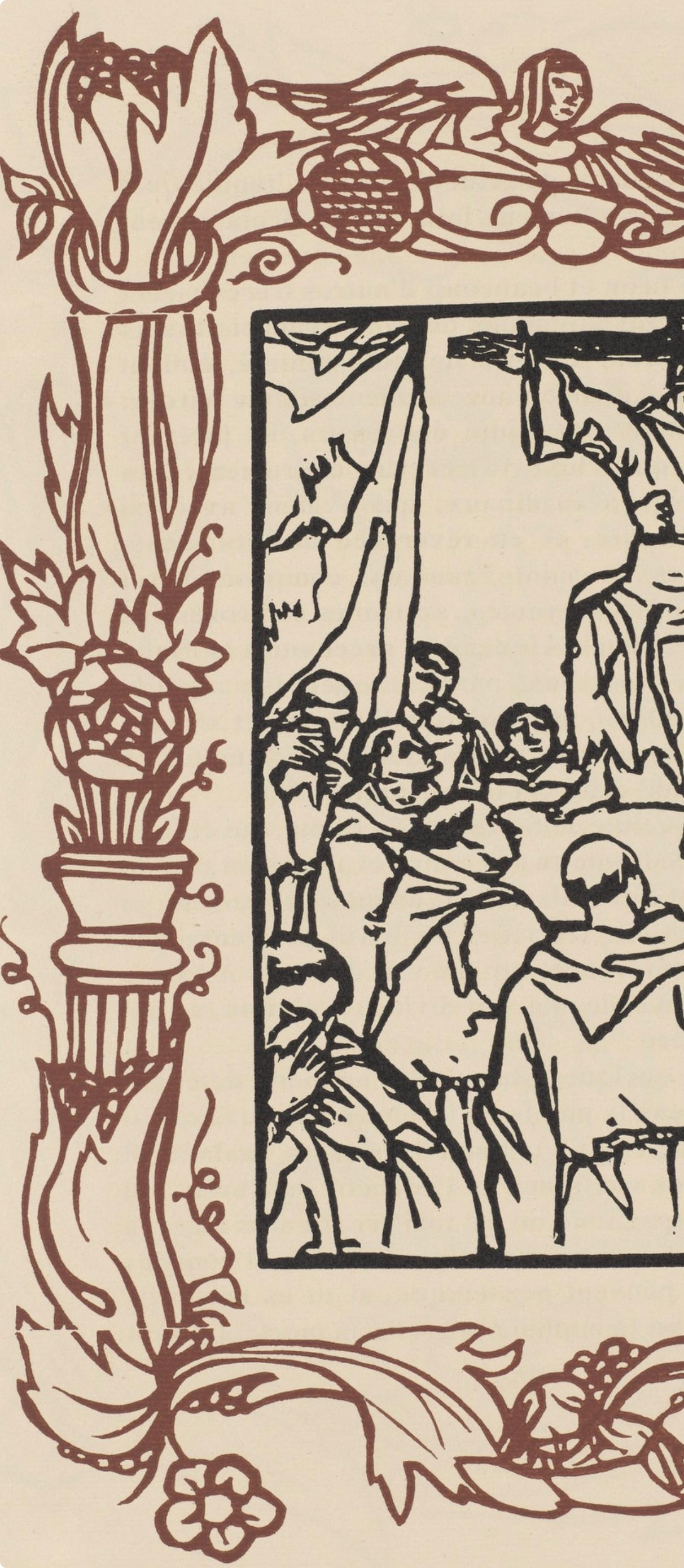Wood engraving on vergé d'Arches paper. Inscription: unsigned and unnumbered, as issued. Good condition. Notes: From the volume, Les Petites Fleurs de St. François, 1928. Published by Ambroise Vollard, éditeur, Paris; printed by l'imprimerie Féquet