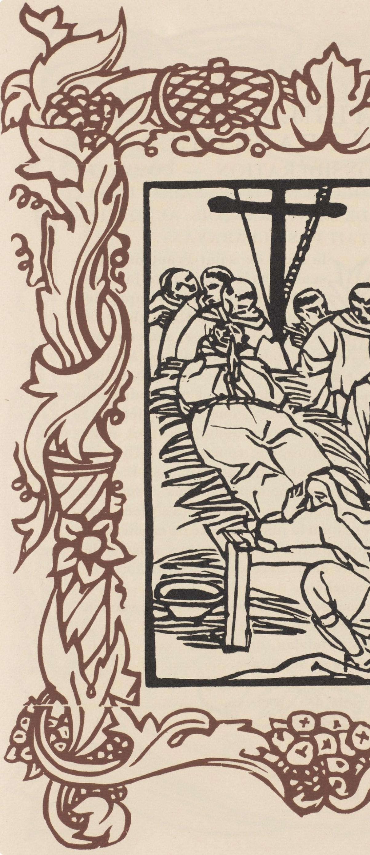 Wood engraving on vergé d'Arches paper. Inscription: unsigned and unnumbered, as issued. Good condition. Notes: From the volume, Les Petites Fleurs de St. François, 1928. Published by Ambroise Vollard, éditeur, Paris; printed by l'imprimerie Féquet