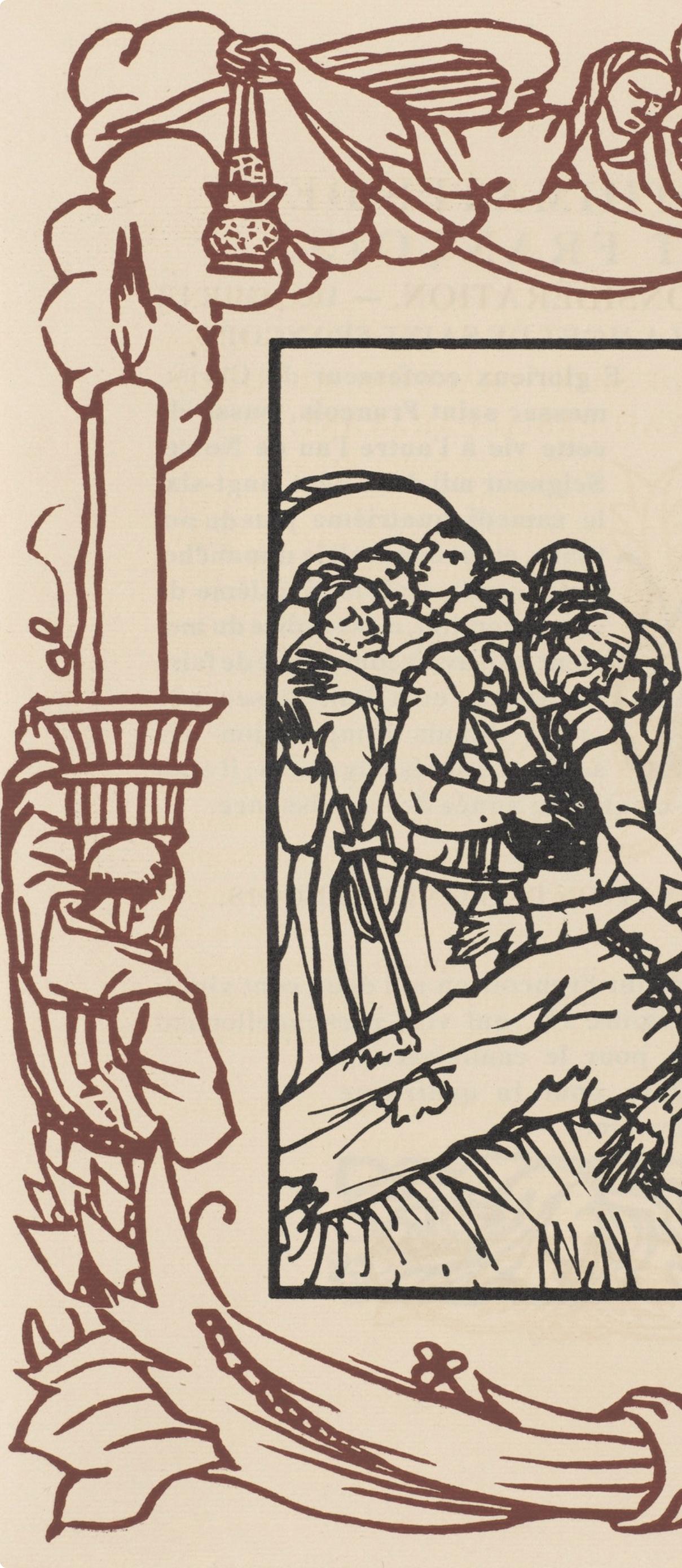 Wood engraving on vergé d'Arches paper. Inscription: unsigned and unnumbered, as issued. Good condition. Notes: From the volume, Les Petites Fleurs de St. François, 1928. Published by Ambroise Vollard, éditeur, Paris; printed by l'imprimerie Féquet