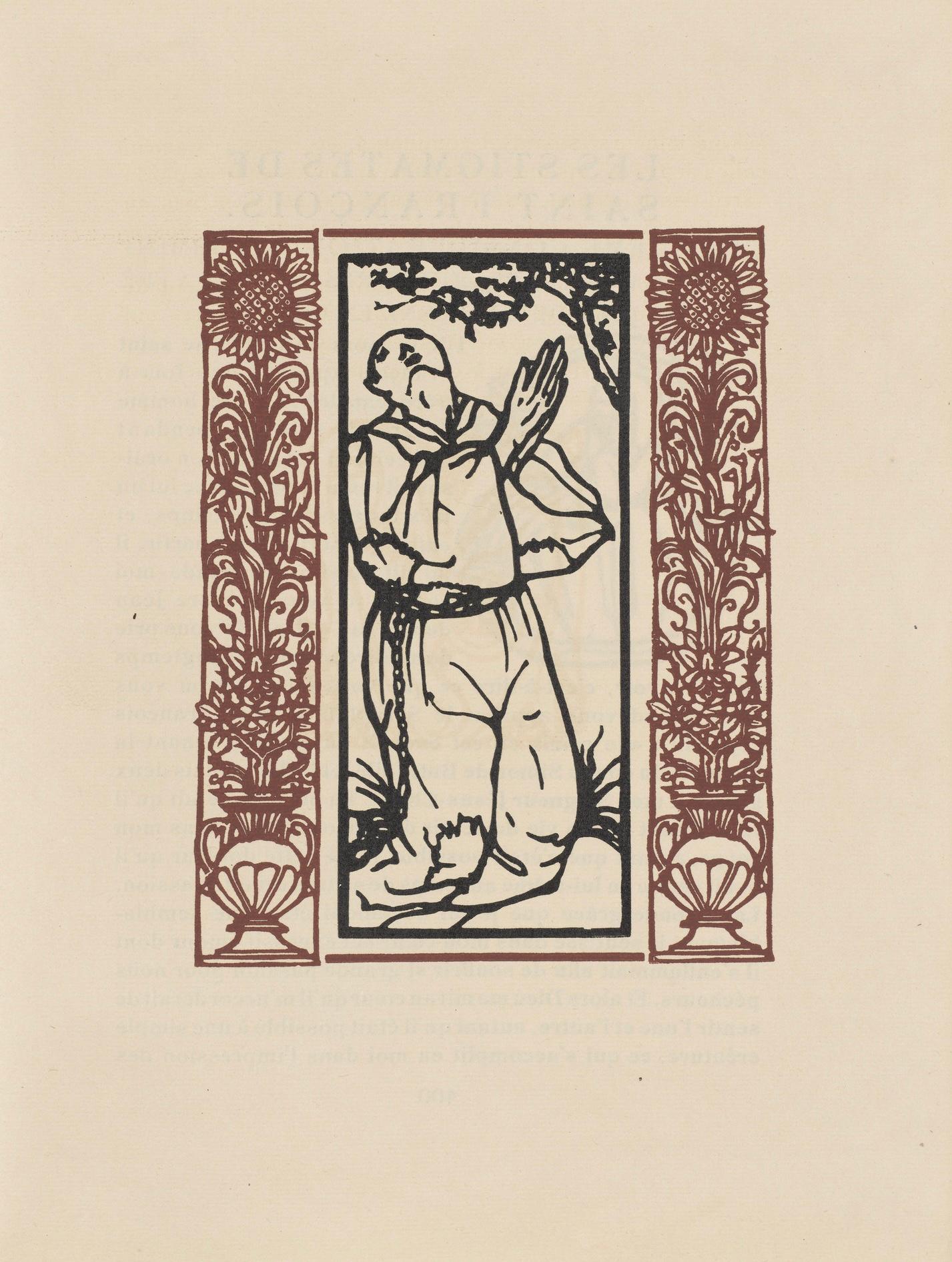 Wood engraving on vergé d'Arches paper. Inscription: unsigned and unnumbered, as issued. Good condition. Notes: From the volume, Les Petites Fleurs de St. François, 1928. Published by Ambroise Vollard, éditeur, Paris; printed by l'imprimerie Féquet
