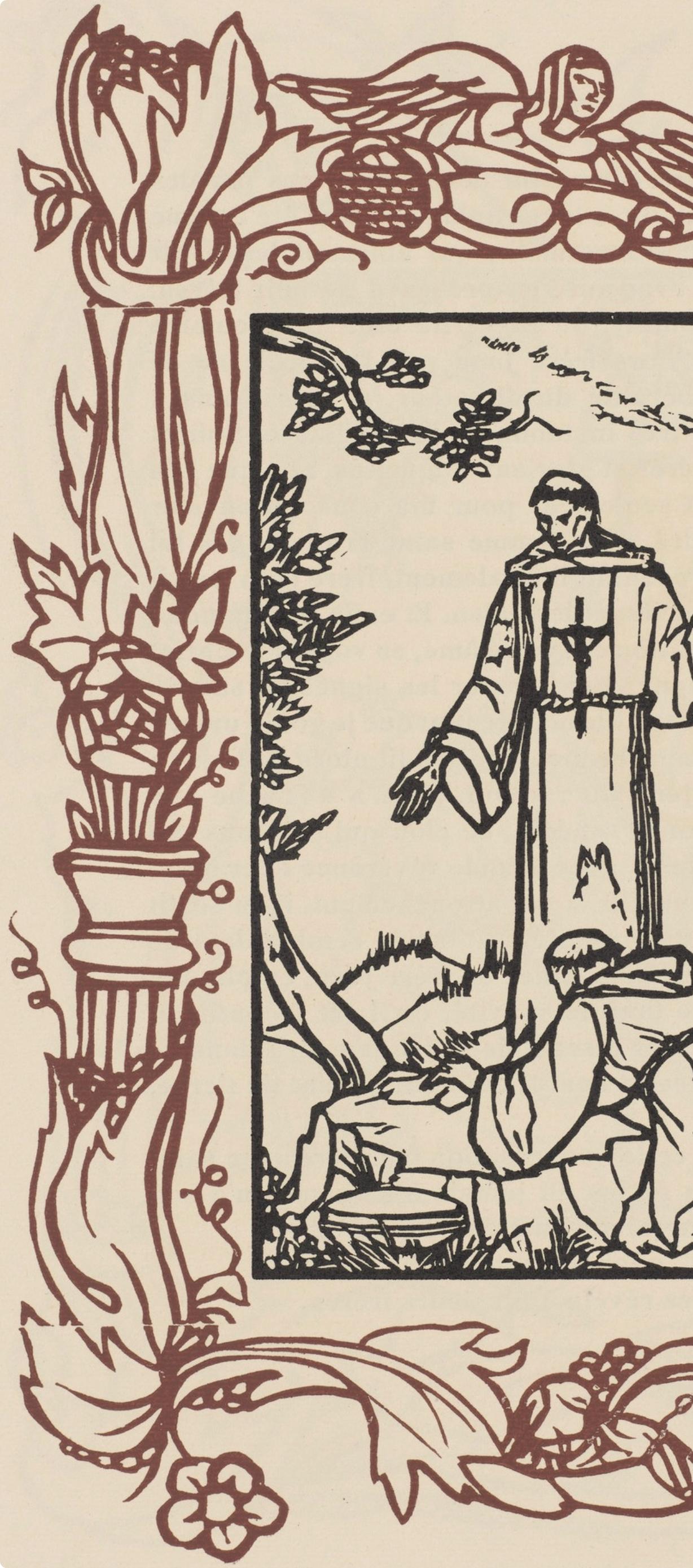 Wood engraving on vergé d'Arches paper. Inscription: unsigned and unnumbered, as issued. Good condition. Notes: From the volume, Les Petites Fleurs de St. François, 1928. Published by Ambroise Vollard, éditeur, Paris; printed by l'imprimerie Féquet