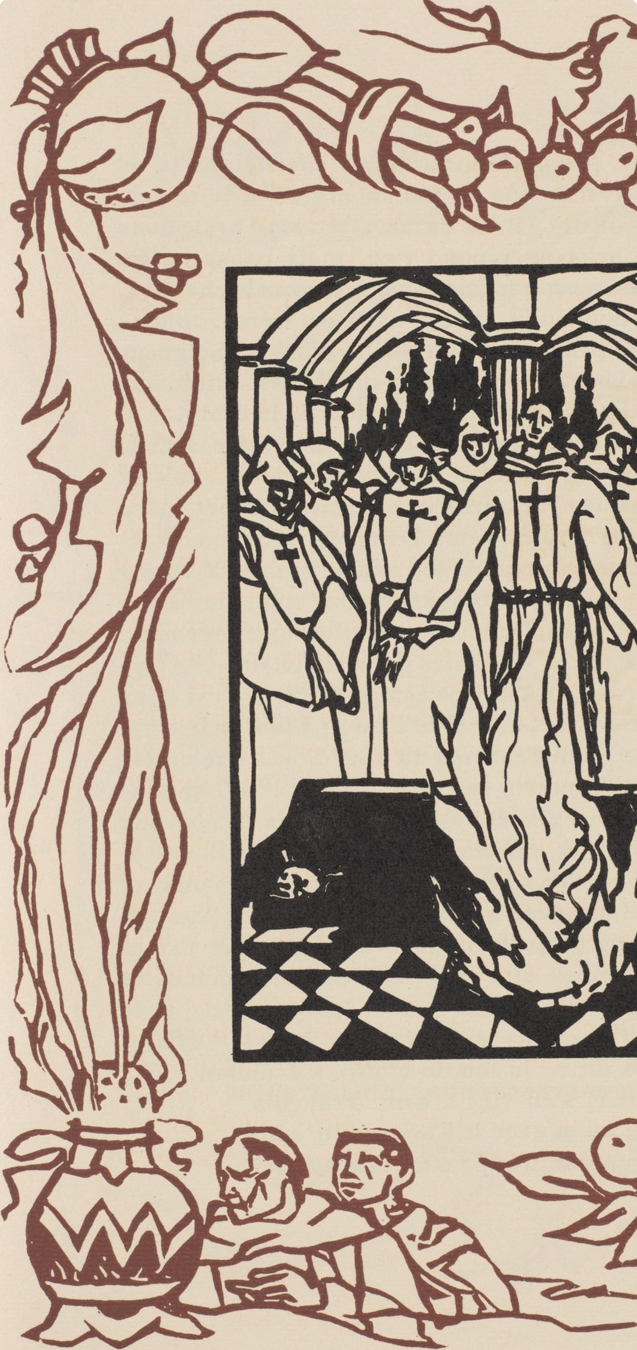 Wood engraving on vergé d'Arches paper. Inscription: unsigned and unnumbered, as issued. Good condition. Notes: From the volume, Les Petites Fleurs de St. François, 1928. Published by Ambroise Vollard, éditeur, Paris; printed by l'imprimerie Féquet