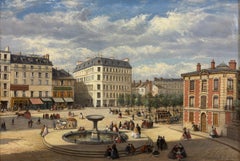 "Place Pigalle, Paris" 1863 by Emile Bidault Early Street View Montmartre Oil