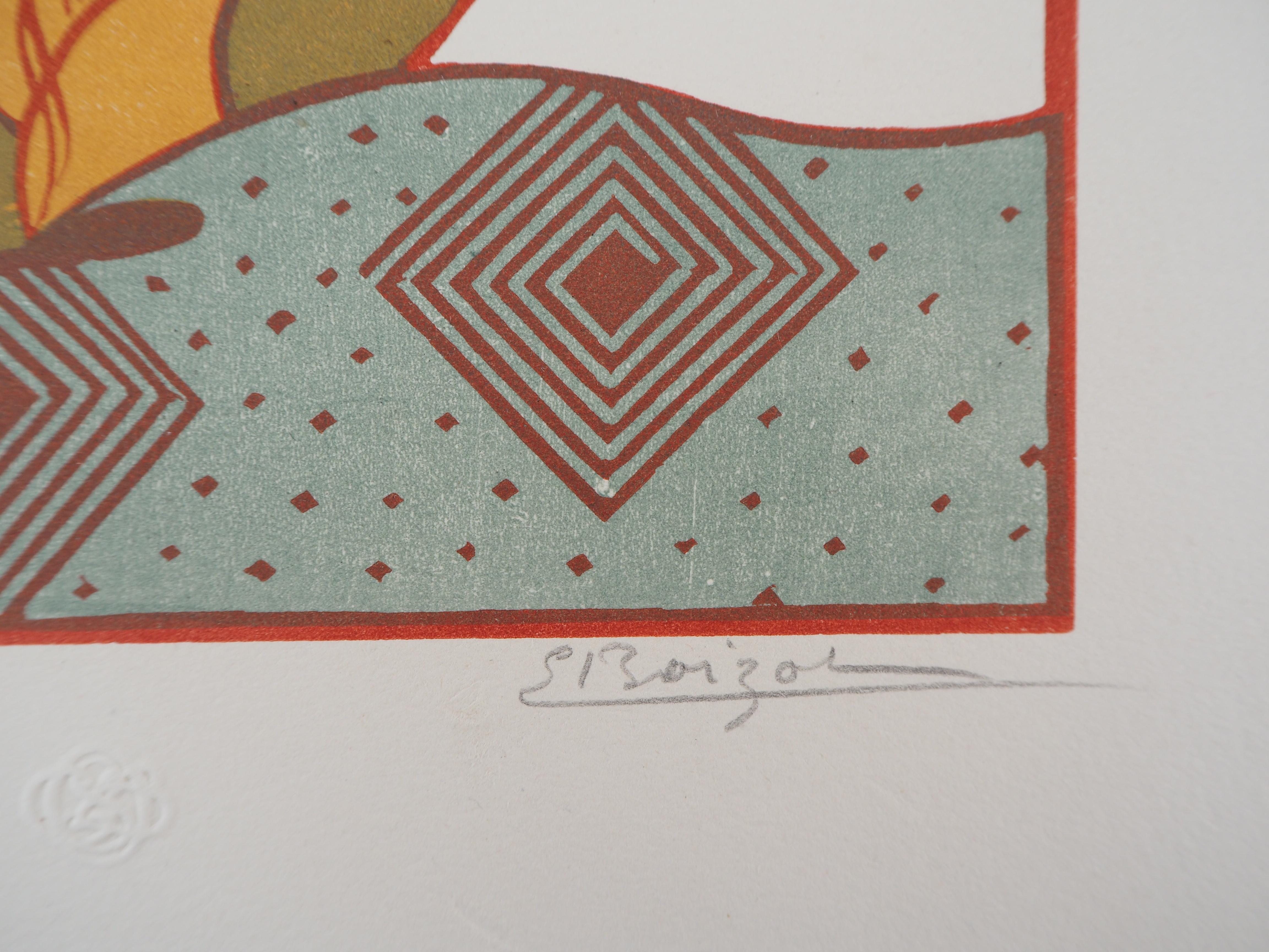 Art Deco : The Mirror - Original wooodcut, Handsigned and Numbered - Print by Emile BOIZOT
