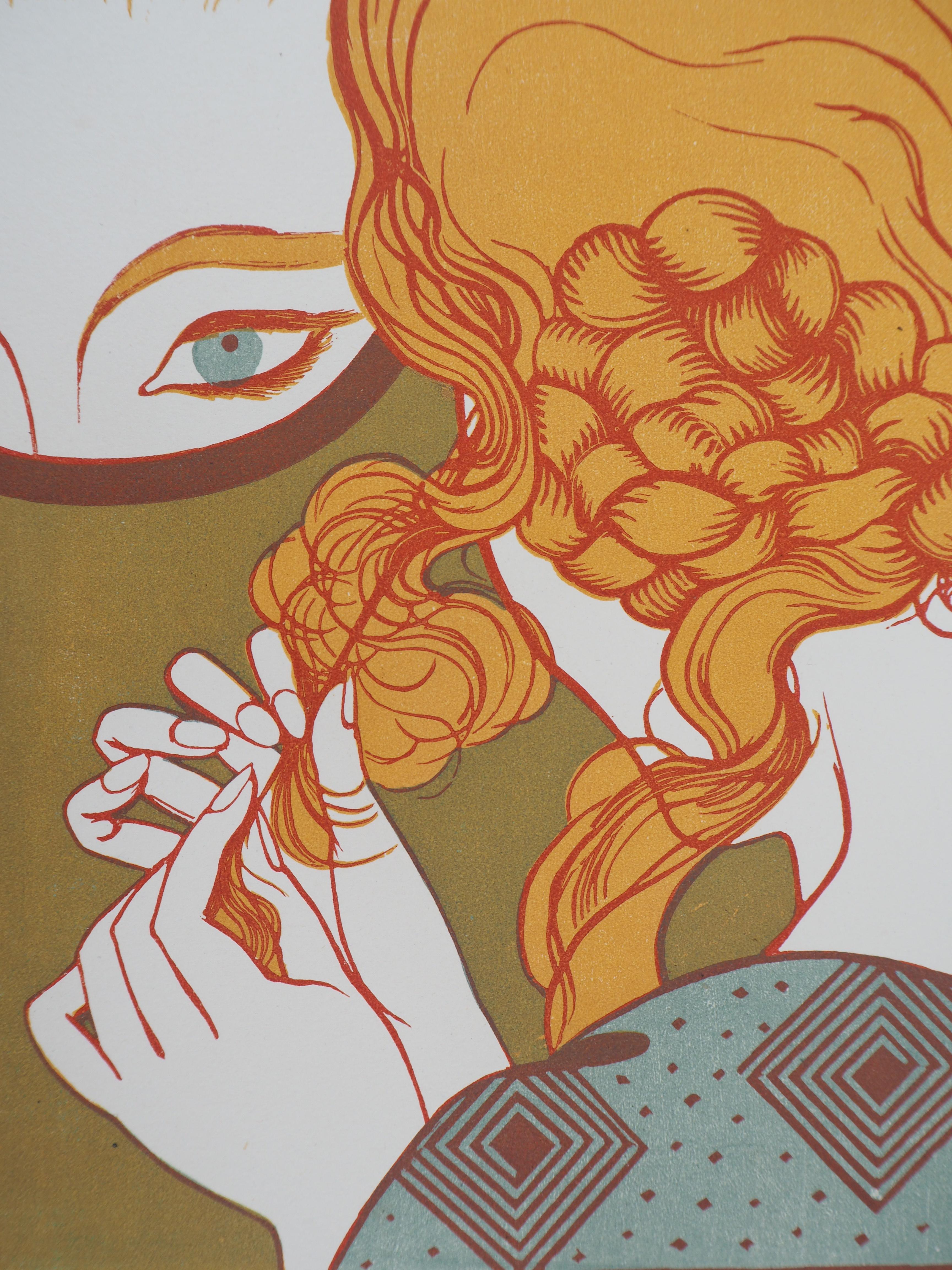 Emile BOIZOT
Art Deco : The Mirror, 1927

Original woodcut
Handsigned in pencil
Numbered /160
On vellum 32.5 x 25.5 cm (c. 13 x 10 in)
Bears the blind stamp of the editor 'Imagier de la Gravure sur Bois' (Lugt 1140a)

Excellent condition