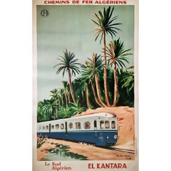 Affiche originale d'Emil Bon pour les chemins de fer algériens - El Kantara, 1948