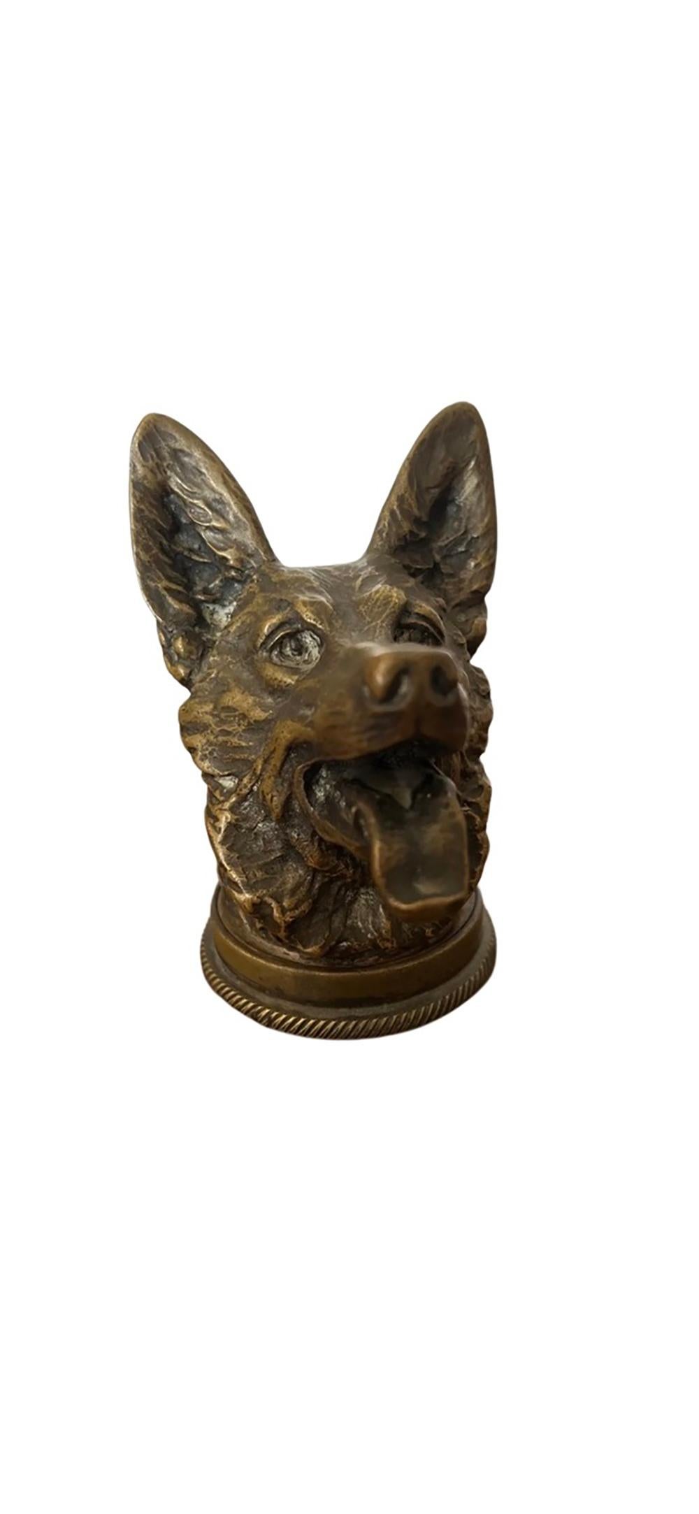 Emile Bregeon (French, circa l. 19th to early 20th century), C. 1920's. 
German Shepherd Mascot Signed E Bregeon French 1920s Hood Ornament Radiator Cap. 
<br>Approx: 4