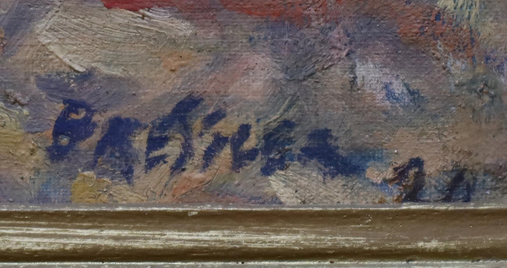 Peinture impressionniste française/suédoise de paysage colorée FIGURE STROLLING, 1920 en vente 1