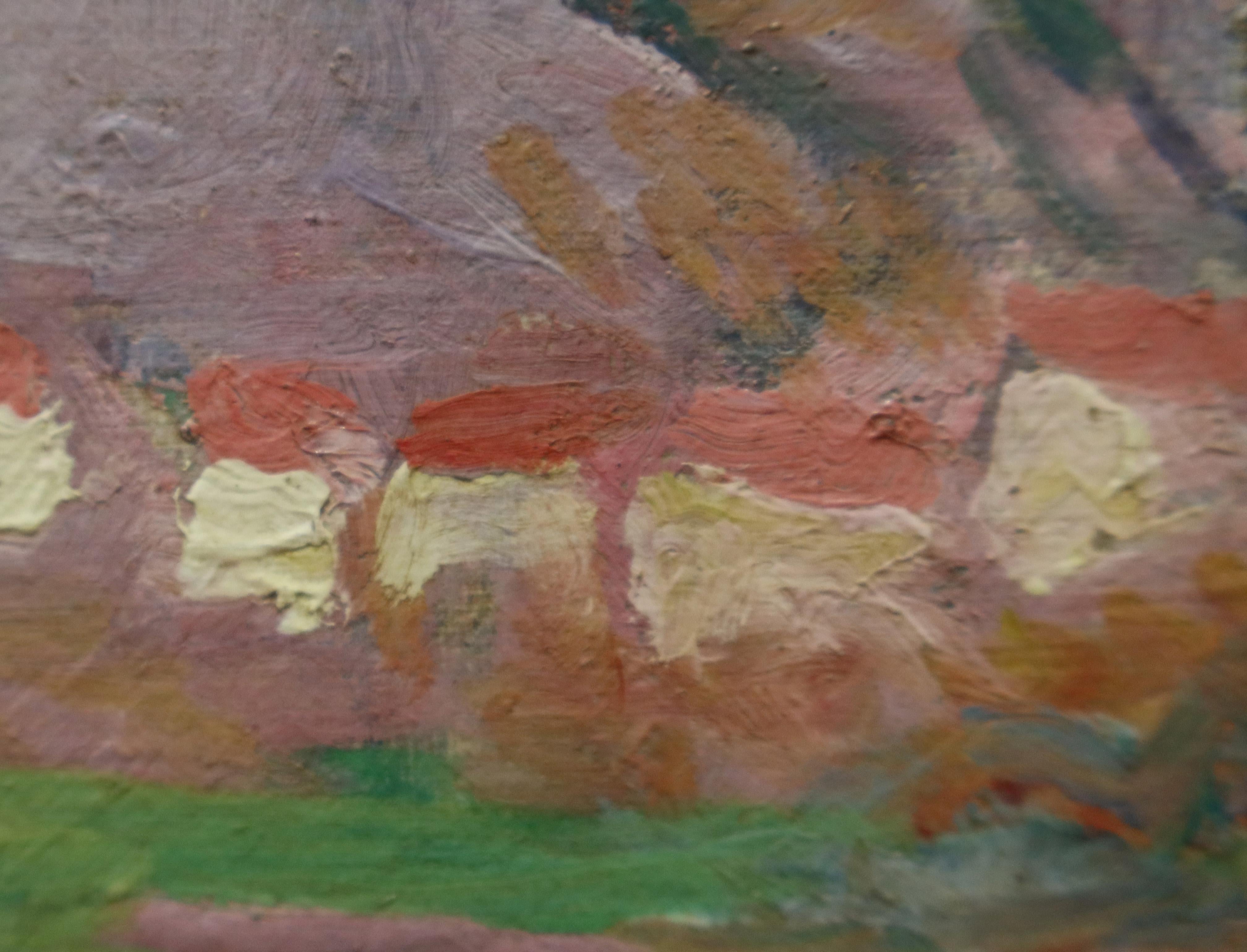 1920 FARBIGES impressionistisches französisch-schweizerisches Landschaftsgemälde FIGUR STROLLEND im Angebot 4