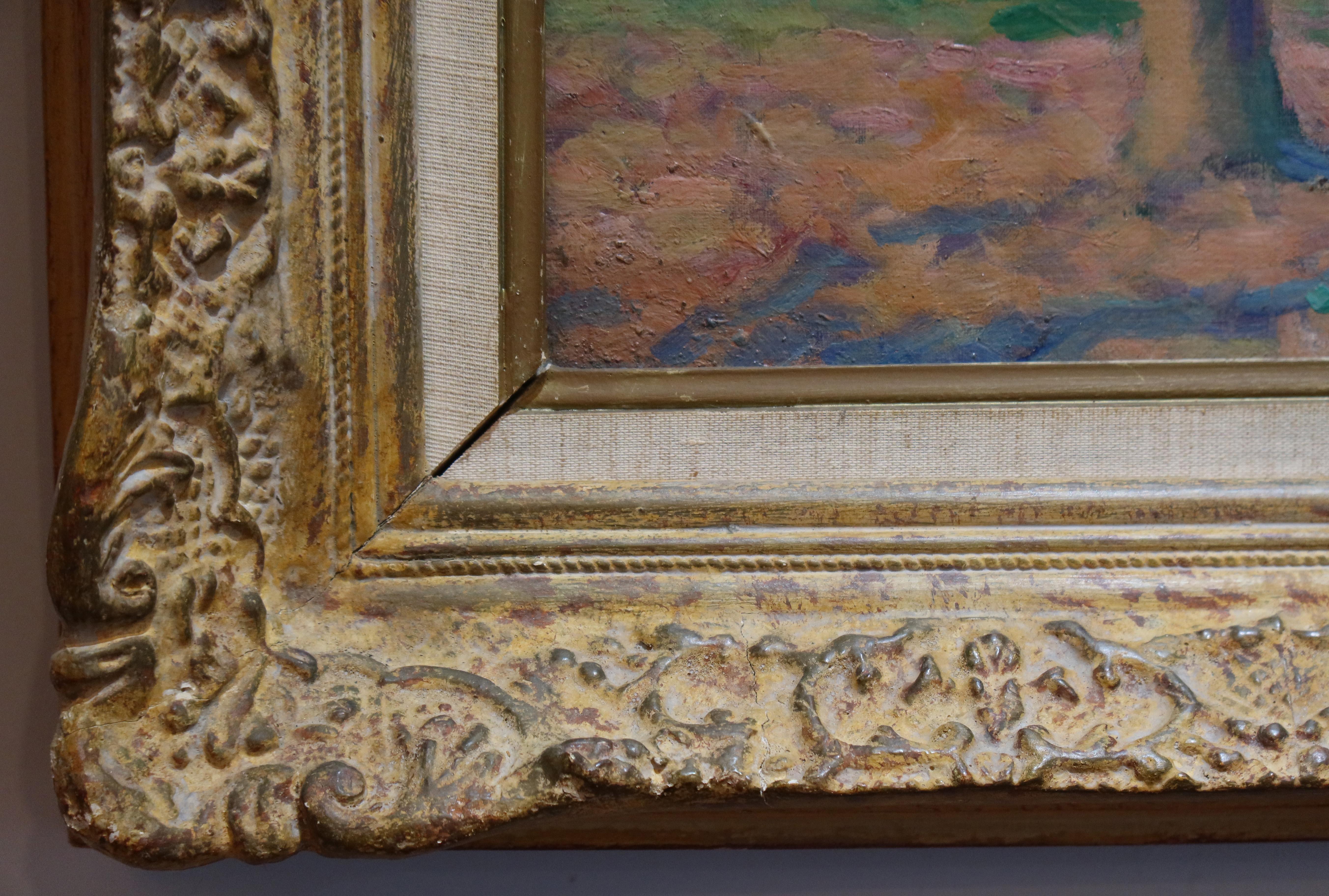 Peinture impressionniste française/suédoise de paysage colorée FIGURE STROLLING, 1920 en vente 5