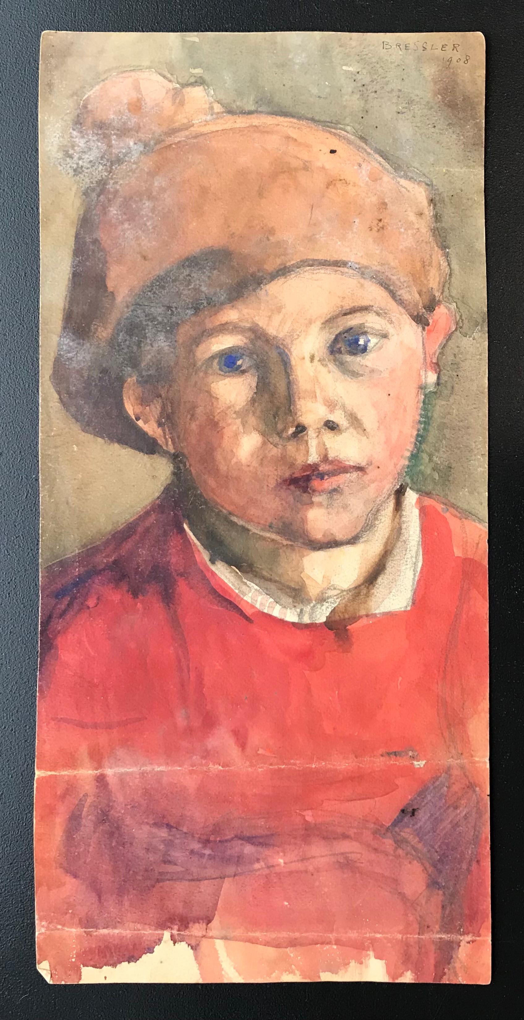 Young child with blue eyes - Painting by Emile Bressler