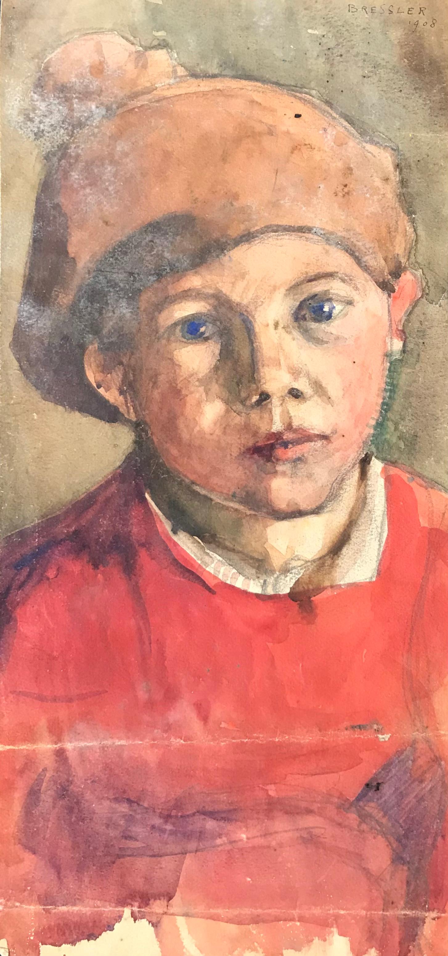 Emile Bressler Portrait Painting - Young child with blue eyes