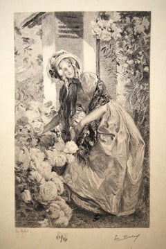 Emile Buland (1857-1938) Two romantic engravings of women after Antoine Calbet