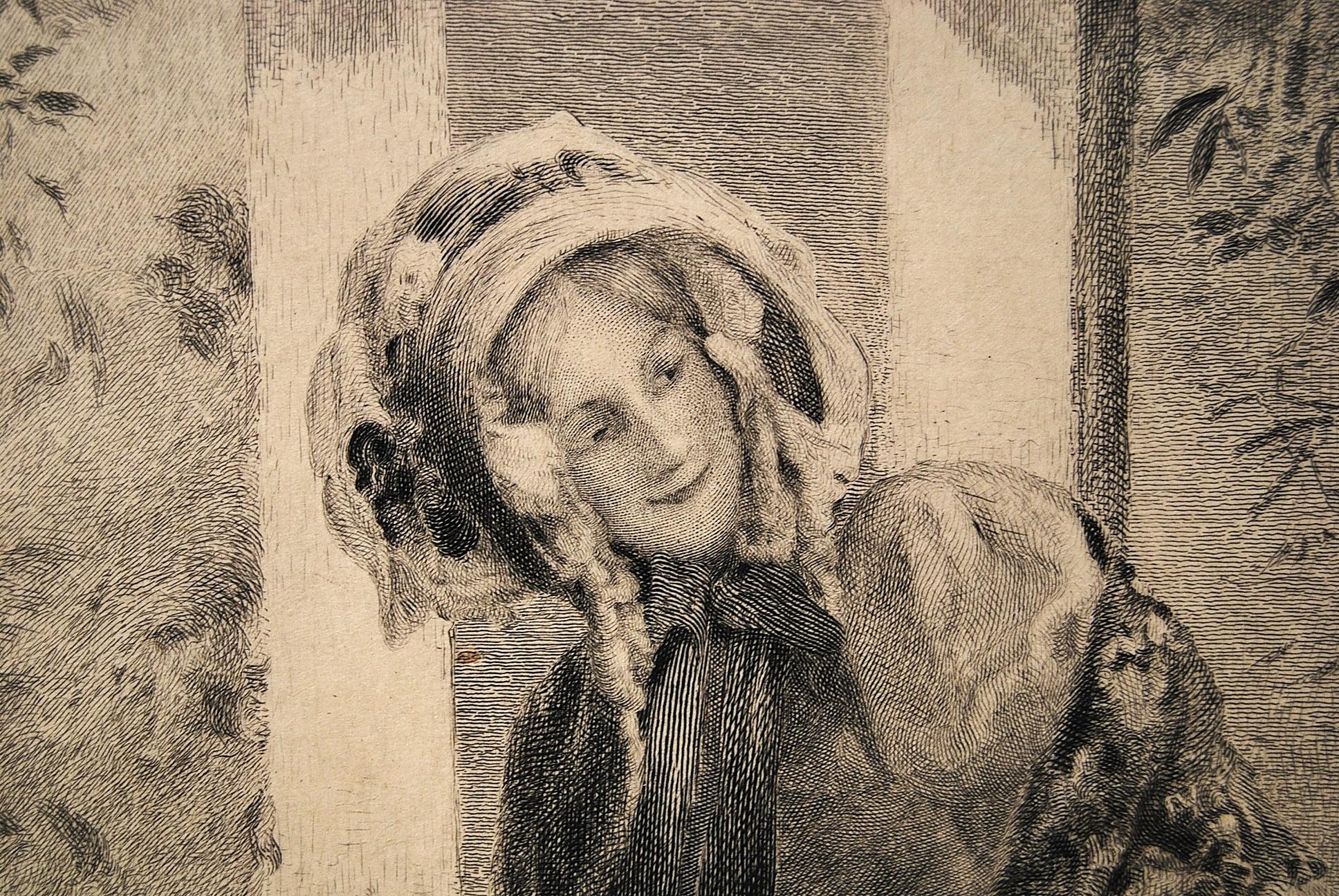 Emile Buland (1857-1938) Zwei romantische Kupferstiche von Frauen nach Antoine Calbet (Graviert) im Angebot