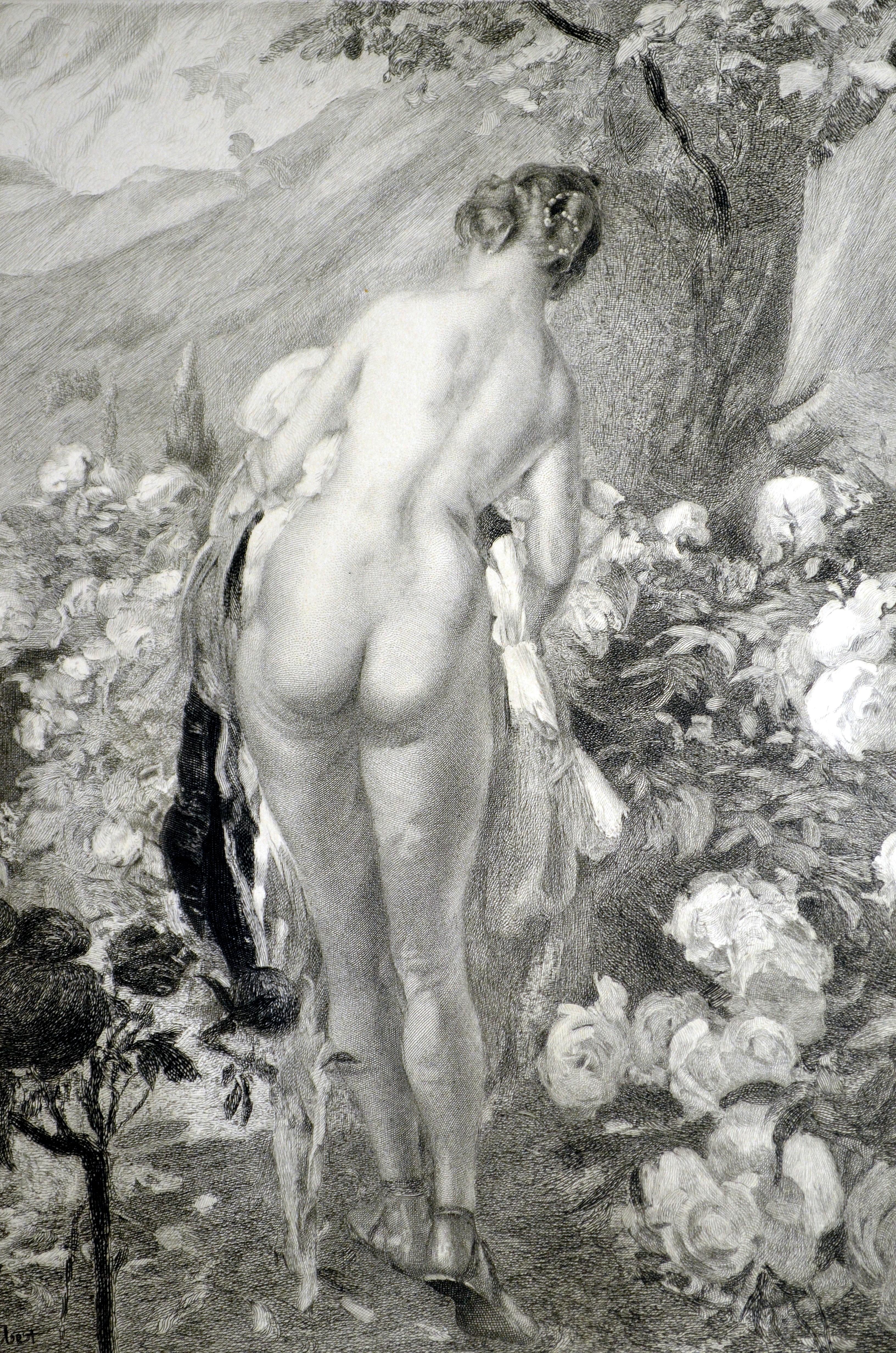 Emile Buland (1857-1938) Zwei romantische Kupferstiche von Frauen nach Antoine Calbet (Papier) im Angebot