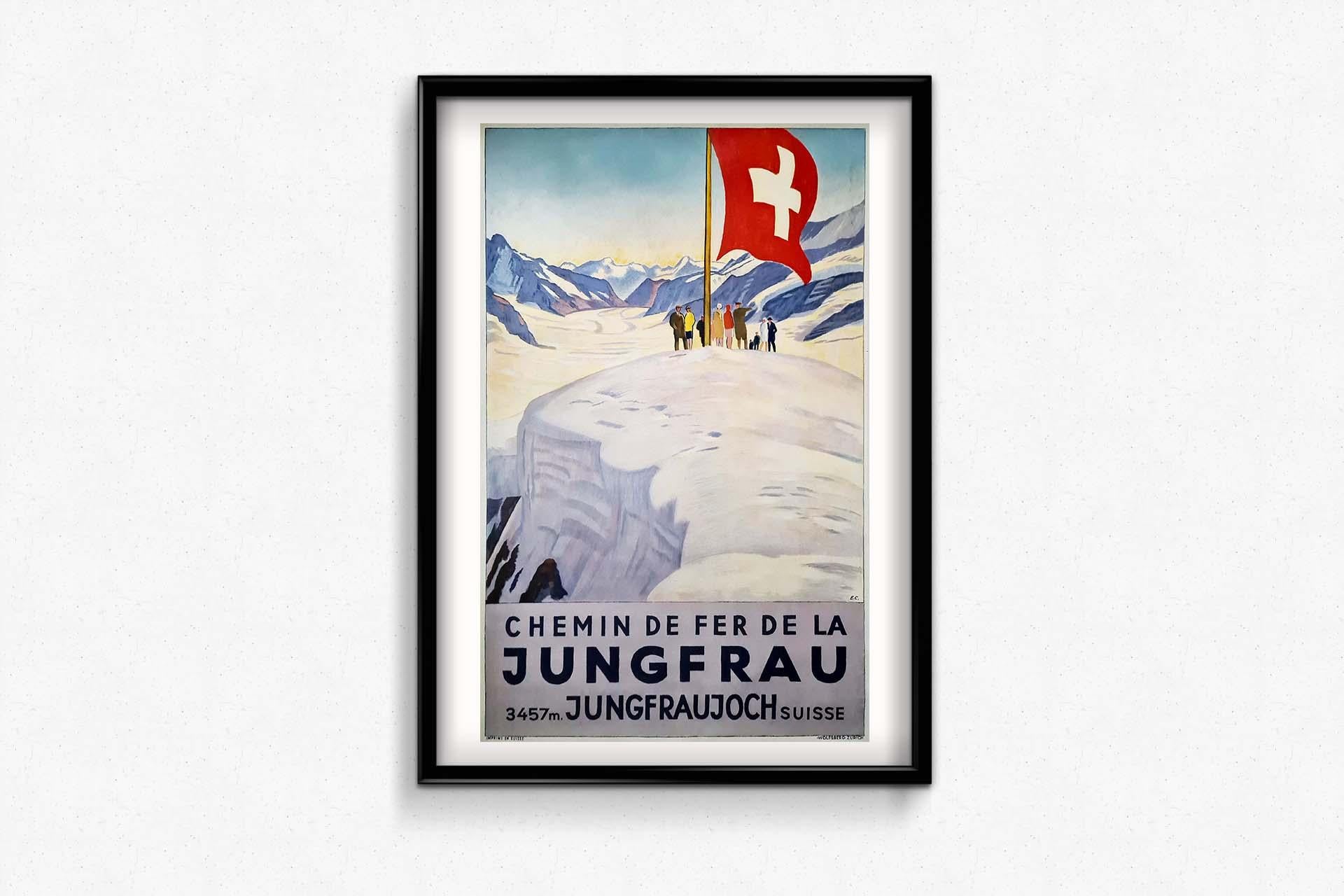 1928 Original Jungfrau Railway poster, created by Émile Cardinaux For Sale 2