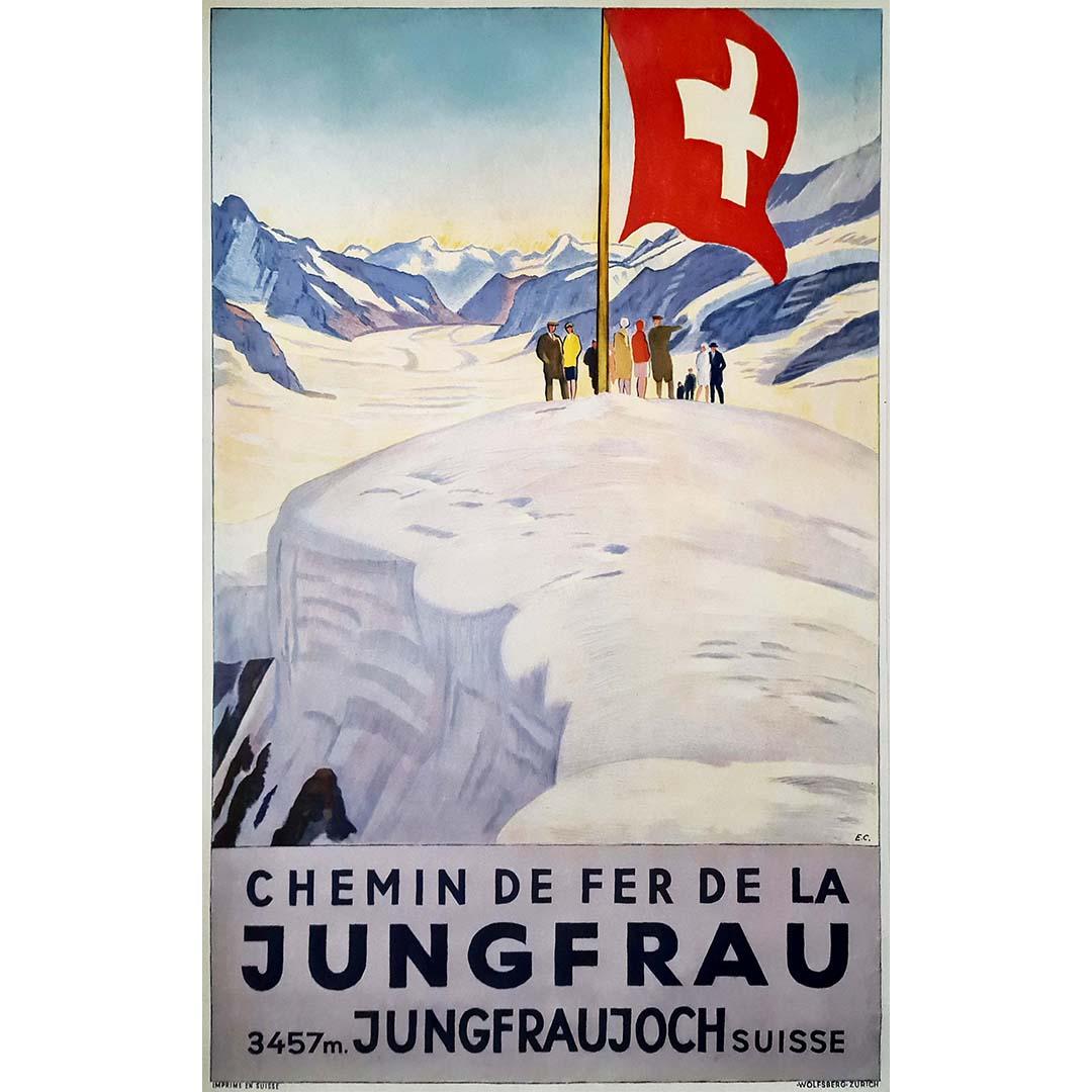 1928 Original Jungfrau Railway poster, created by Émile Cardinaux - Print by Emil Cardinaux