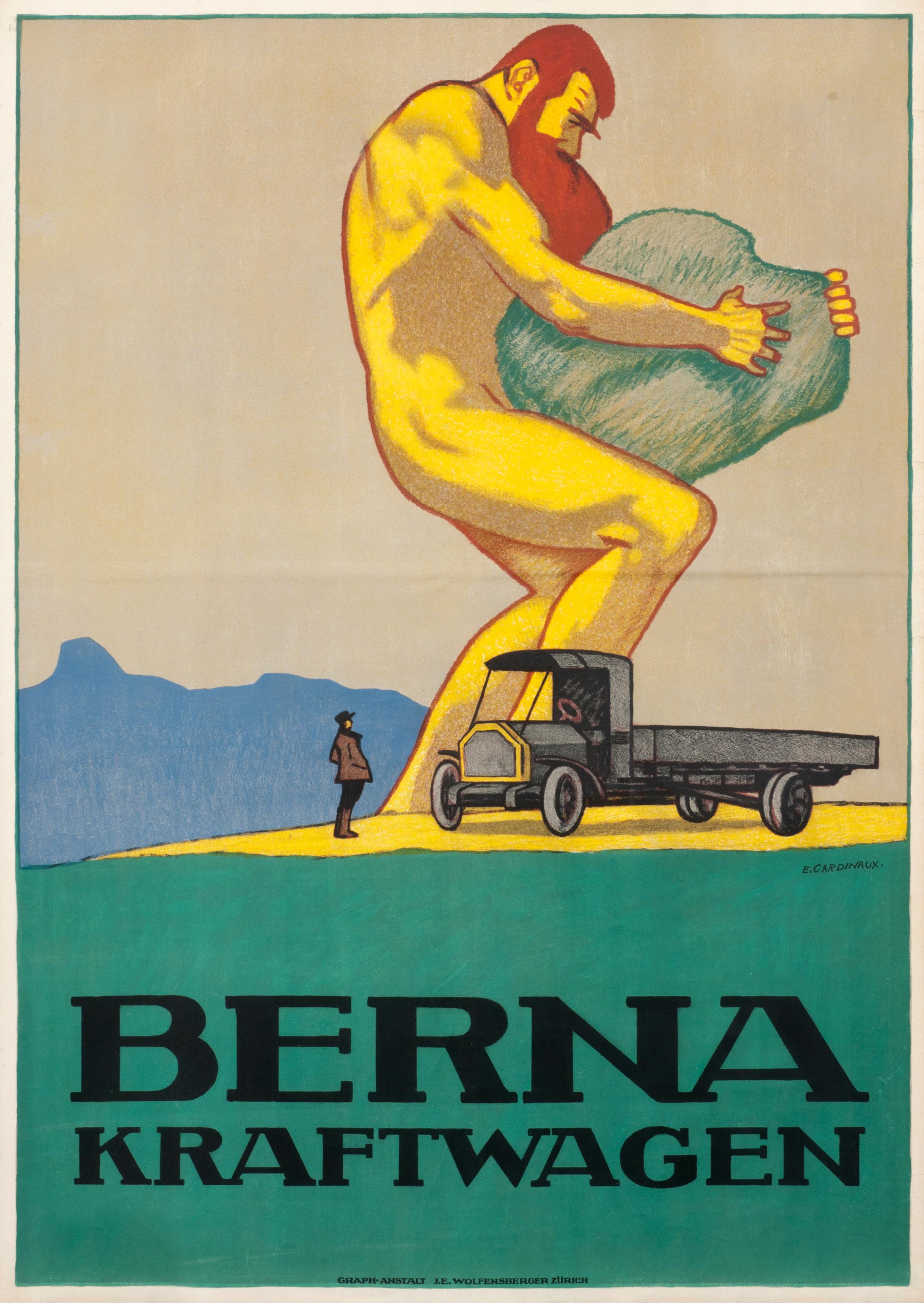 "Berna Kraftwagen" Original Vintage Truck Poster - Print by Emil Cardinaux