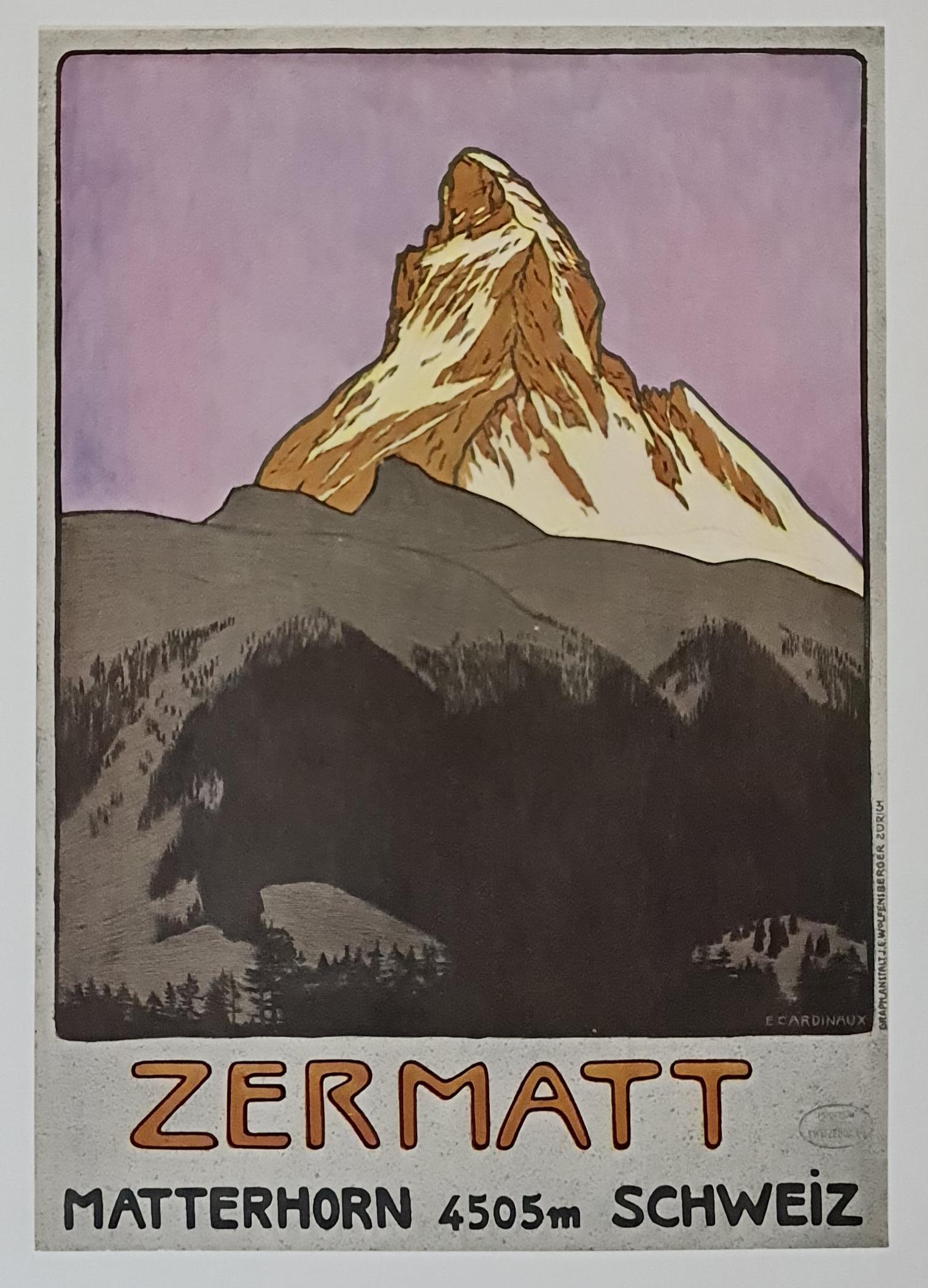 Original poster made by Emil Cardinaux 🇨🇭 (1877-1936), one of the most important founders of the poster in Switzerland.

In 1908, he was commissioned by the Swiss government to create a poster to promote the Matterhorn and the ski area of Zermatt.