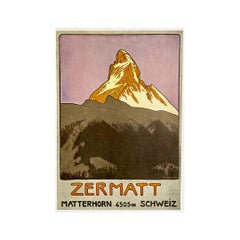 Antique Circa 1925 Original poster made by Emil Cardinaux - Zermatt Switzerland