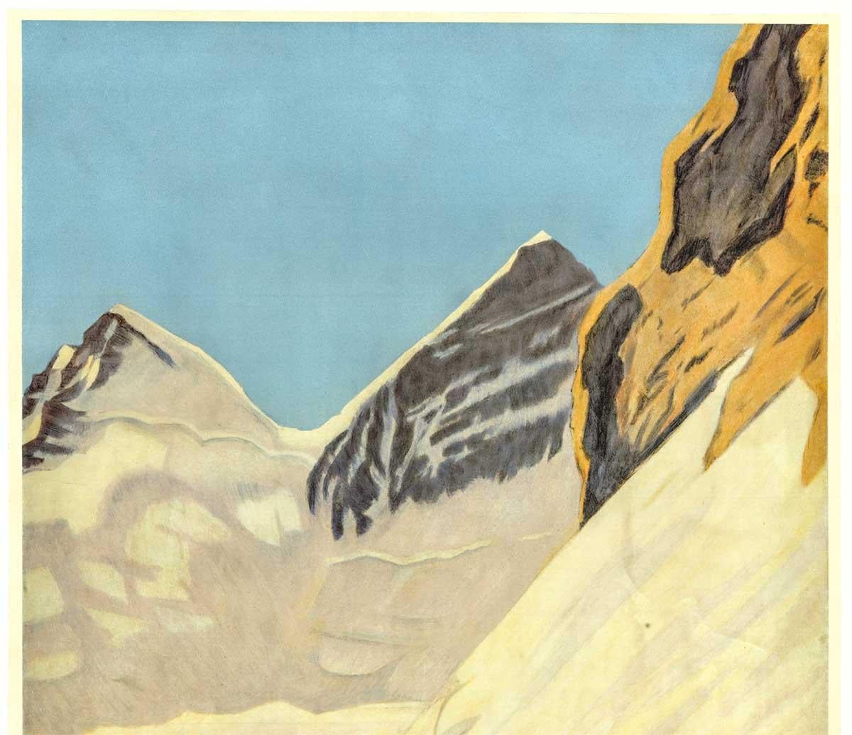 Originales Vintage-Poster, Jungfrauen-Eisenbahn, Berner Oberland, Vintage 1913 – Print von Emil Cardinaux