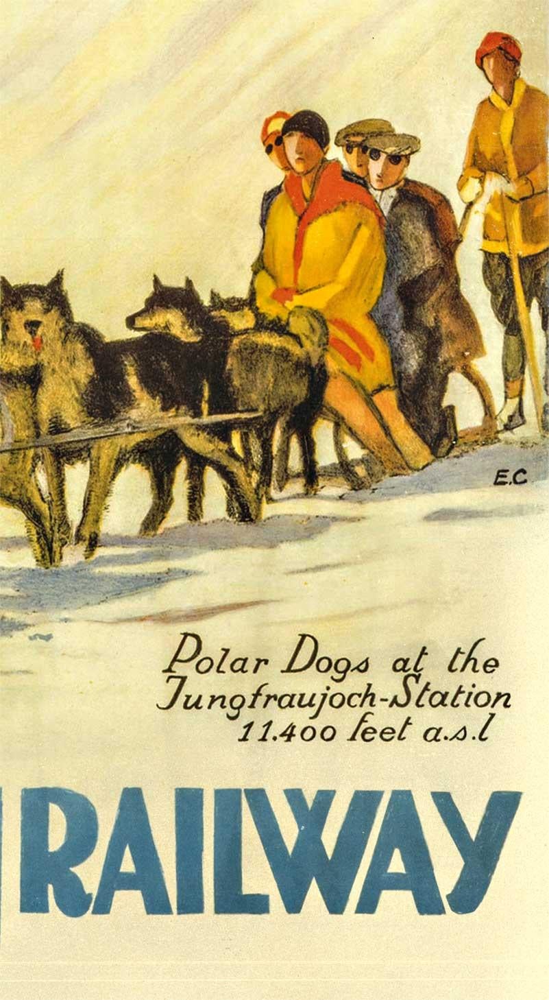 Originales Vintage-Poster, Jungfrauen-Eisenbahn, Berner Oberland, Vintage 1913 (Art nouveau), Print, von Emil Cardinaux