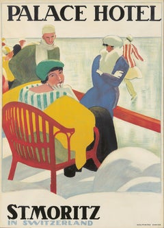 Original Rare Palace Hotel St, Moritz Poster von Emil Cardinaux 1920 Schweizer