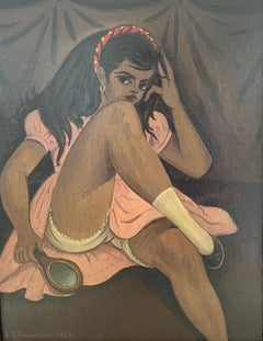Girl with red headband and nude study