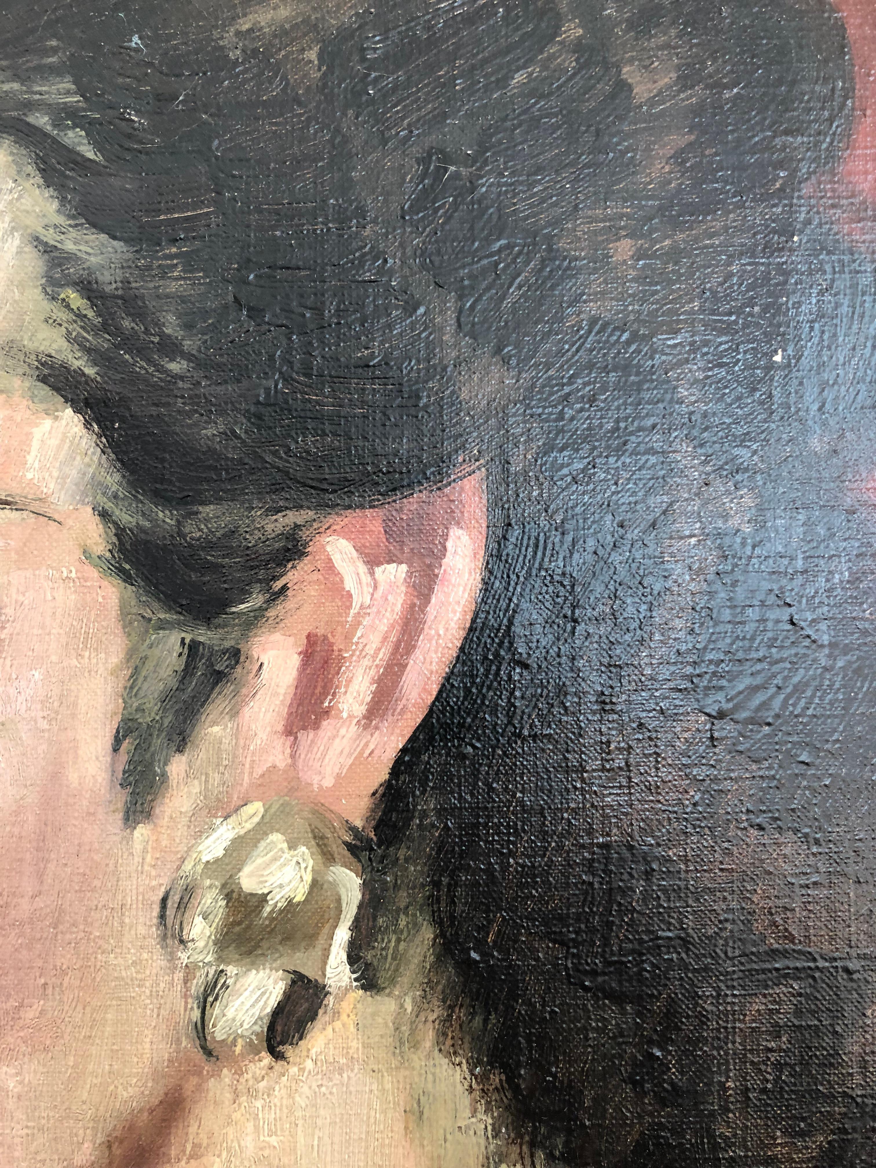 Ohrringporträt von Ludmilla Barta (Schwarz), Portrait Painting, von Emile Chambon