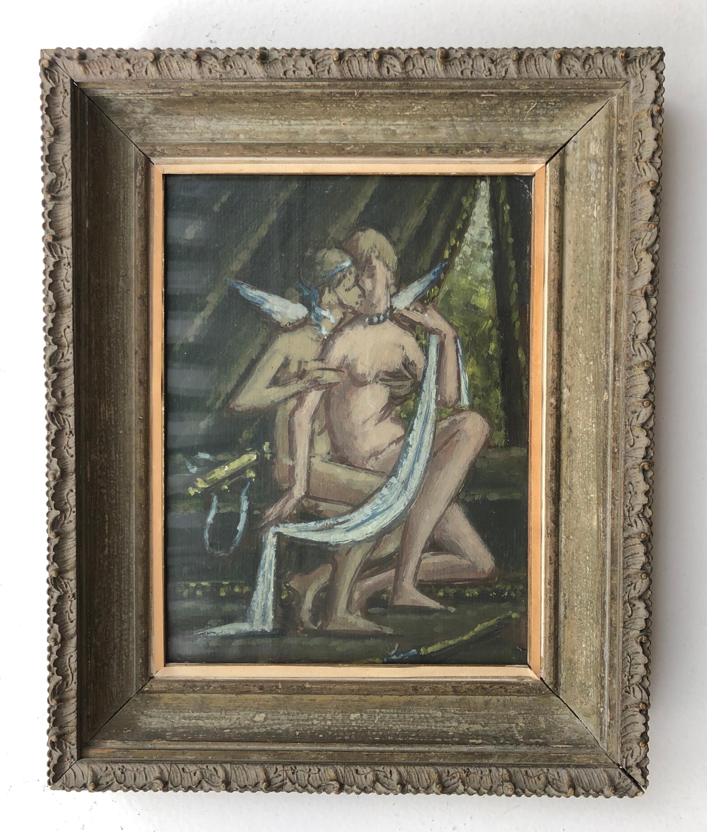 Vénus et amour - Painting de Emile Chambon