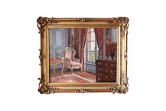 Antique Interior Room Oil Painting by French artist by Emile Chaperon