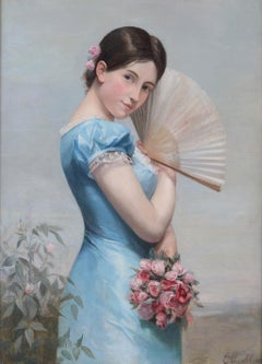 The Rose Oil Painting, Impressionist Style, Framed, Circa 1870