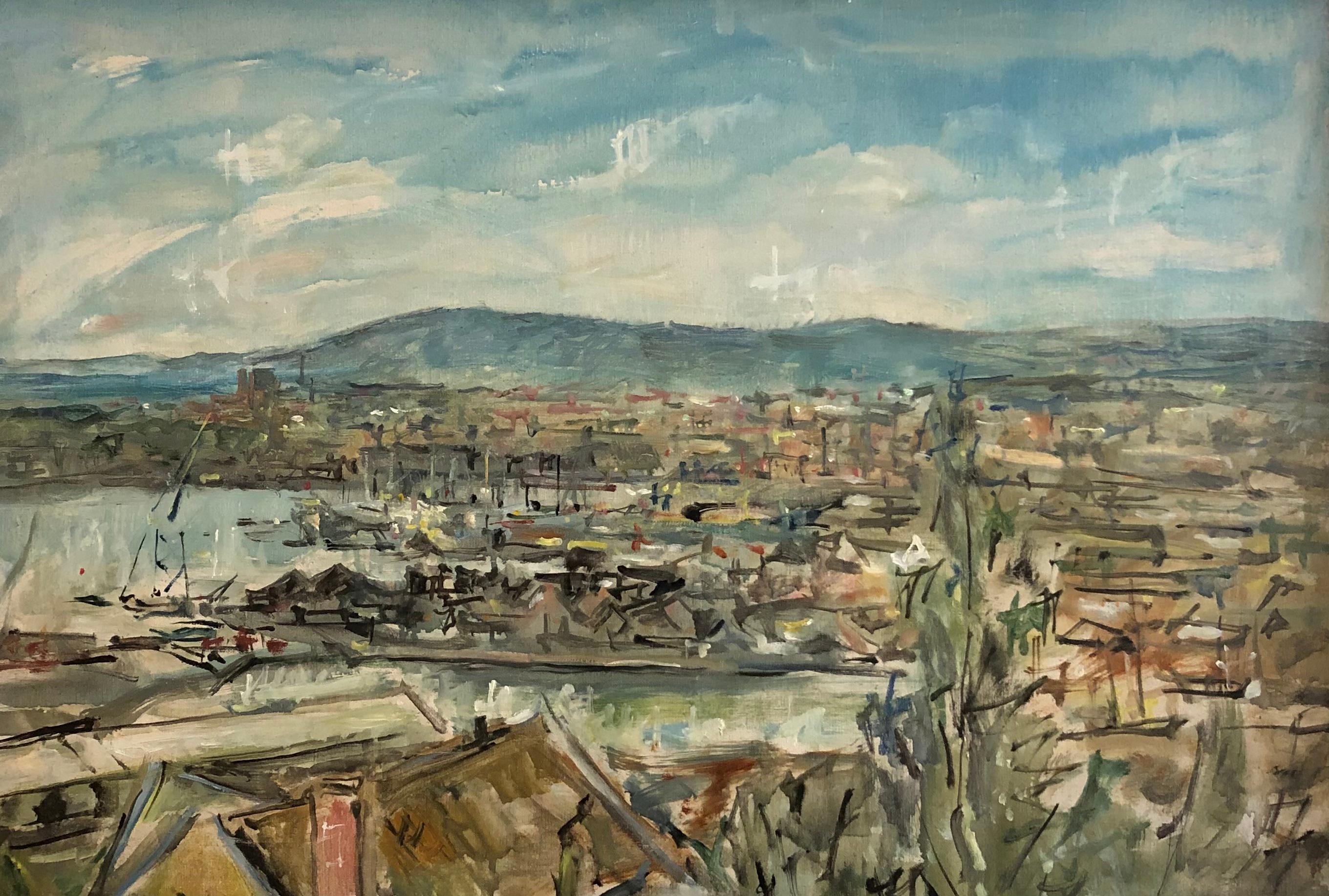 Landscape Painting de Emile Compard - Vista de un puerto