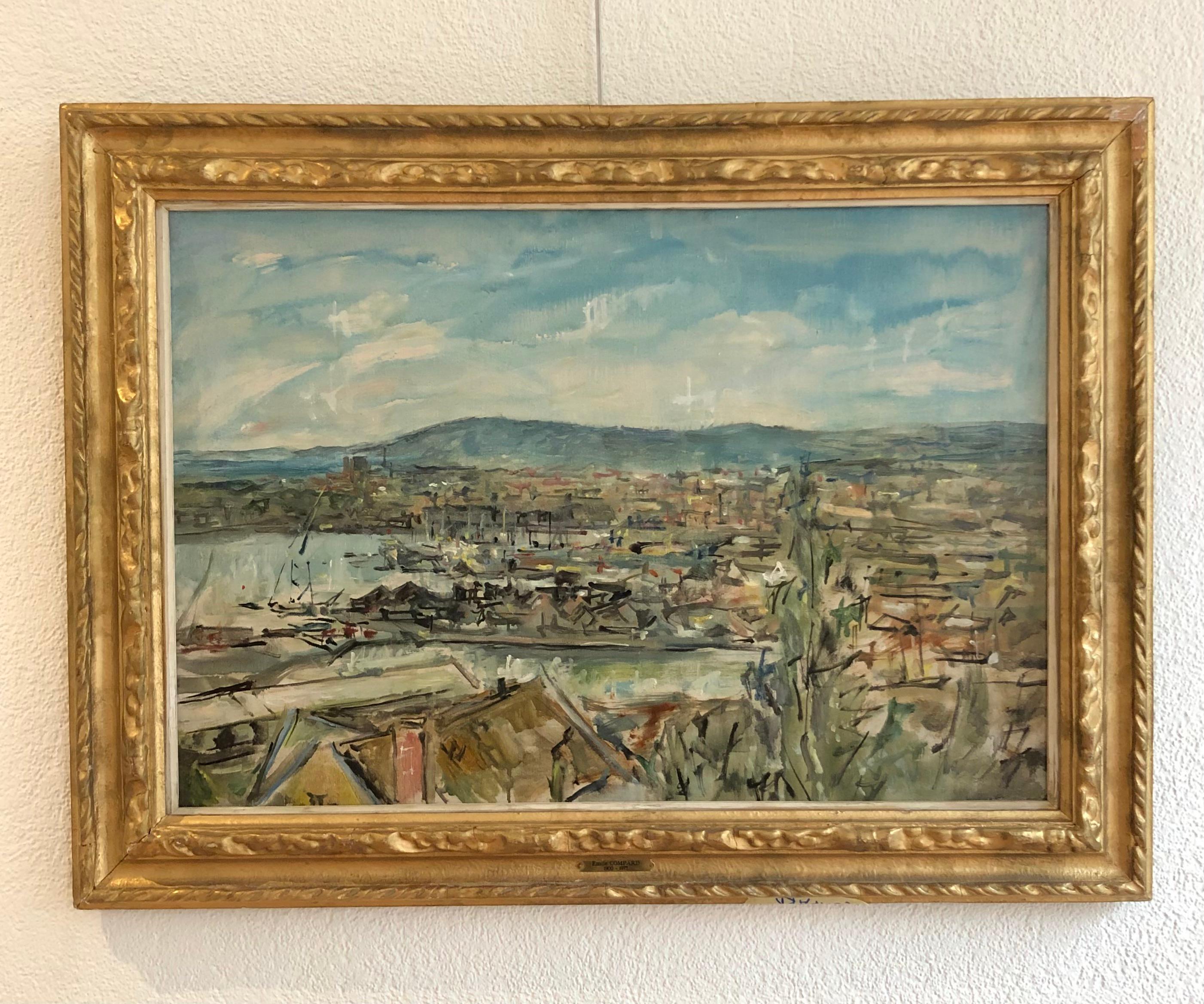 Vista de un puerto - Painting de Emile Compard