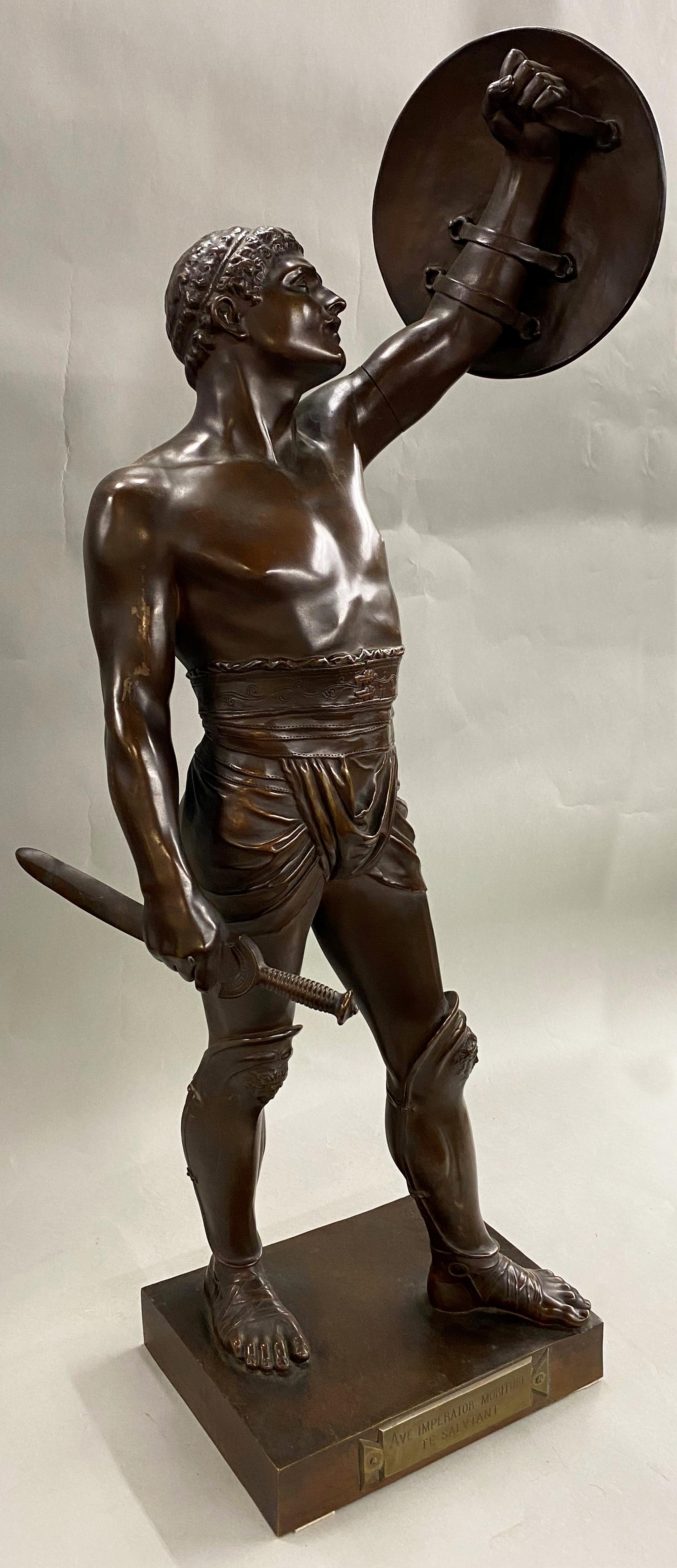 Figural Bronze of Gladiator Retiarius , Ave Imperator Morituri Te Salutant - Sculpture by Emile Coriolan Hippolyte Guillemin