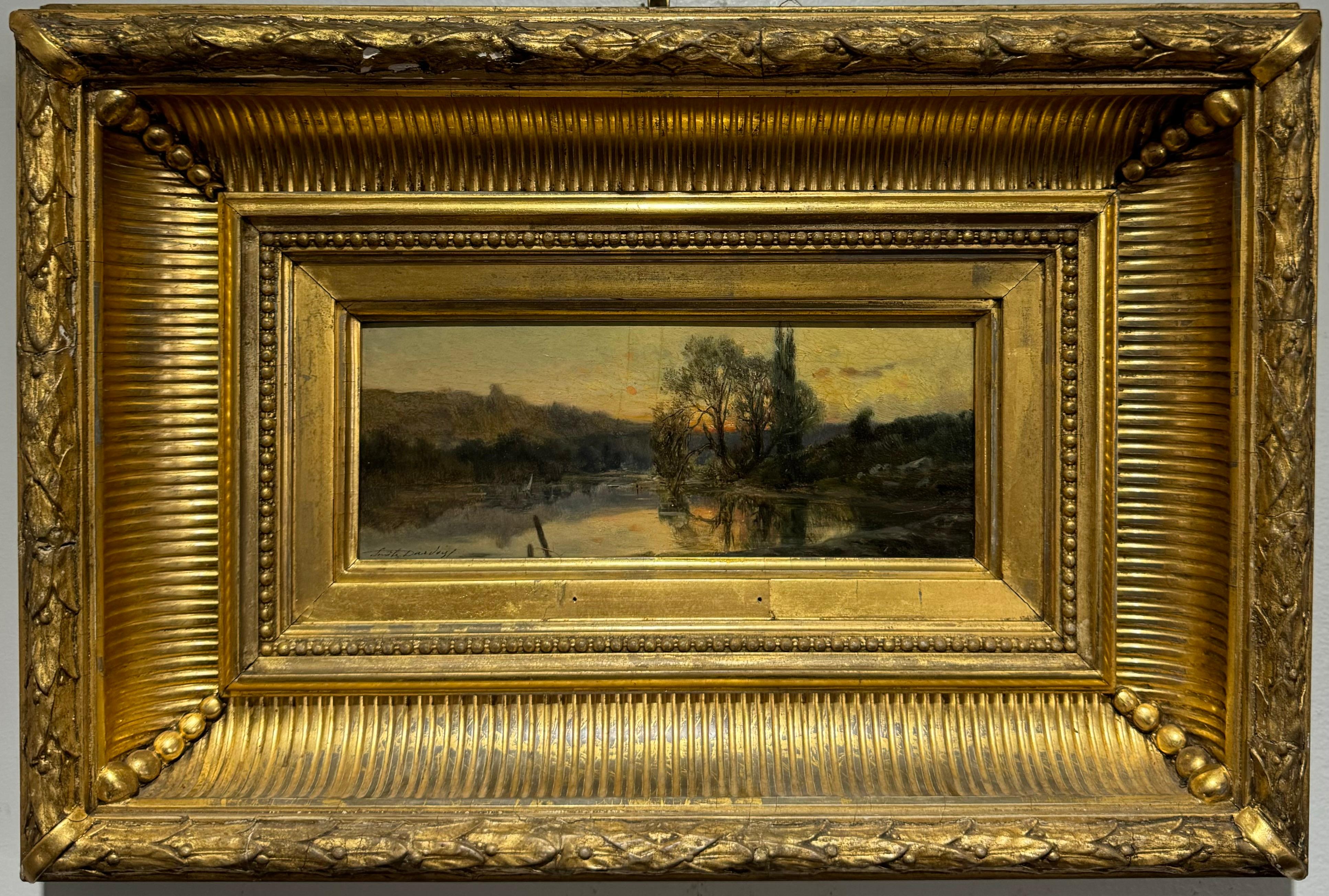 BELLE EPOQUE Antique French Landscape BOSTON Label  INCREDIBLE FRAME - Painting by Emile Dardoize
