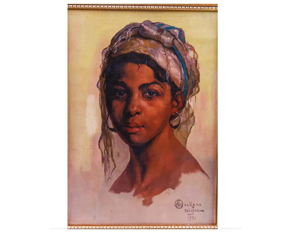 Emile Deckers 'Belgian, 1885 –1968' a Portrait Painting of an Algerian Woman In Good Condition In New York, NY