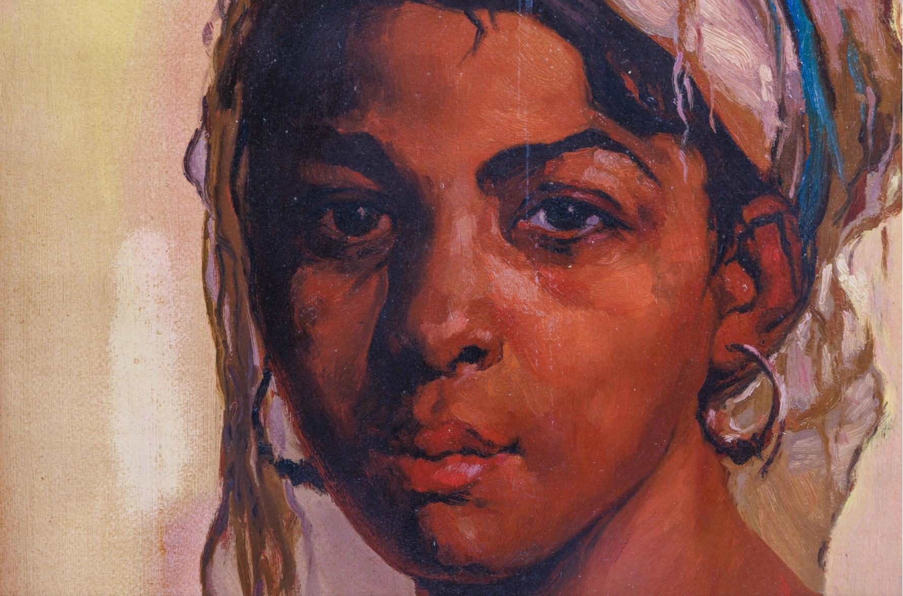 20th Century Emile Deckers, a Portrait Painting of an Algerian Woman