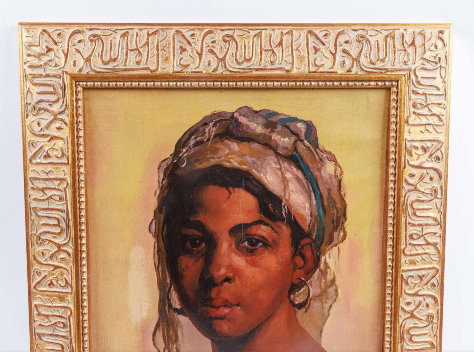 Canvas Emile Deckers, a Portrait Painting of an Algerian Woman