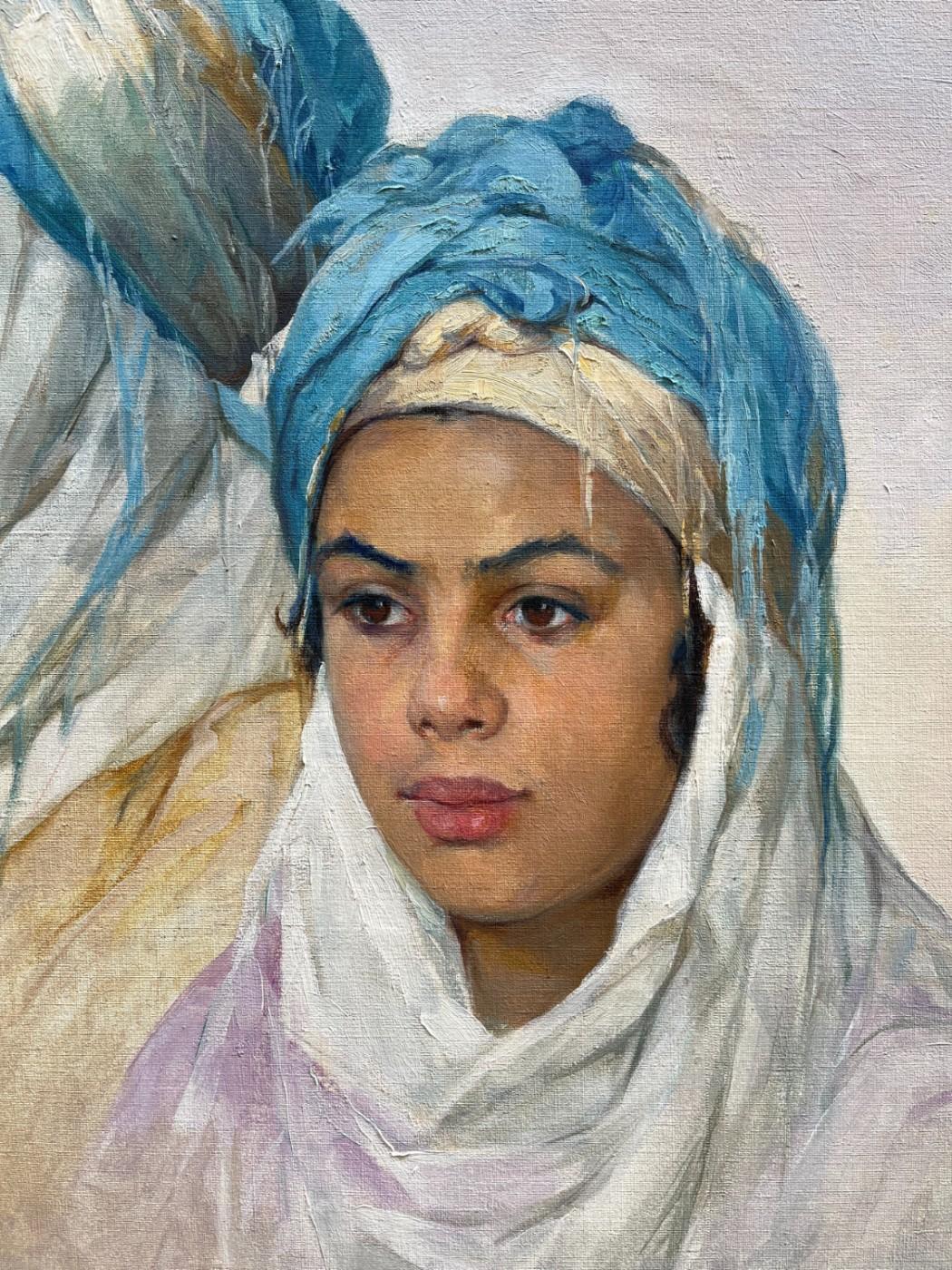 Der blaue Kopfschmuck, Gruppenporträt Orientalisches Ölgemälde, signiert und datiert im Angebot 1