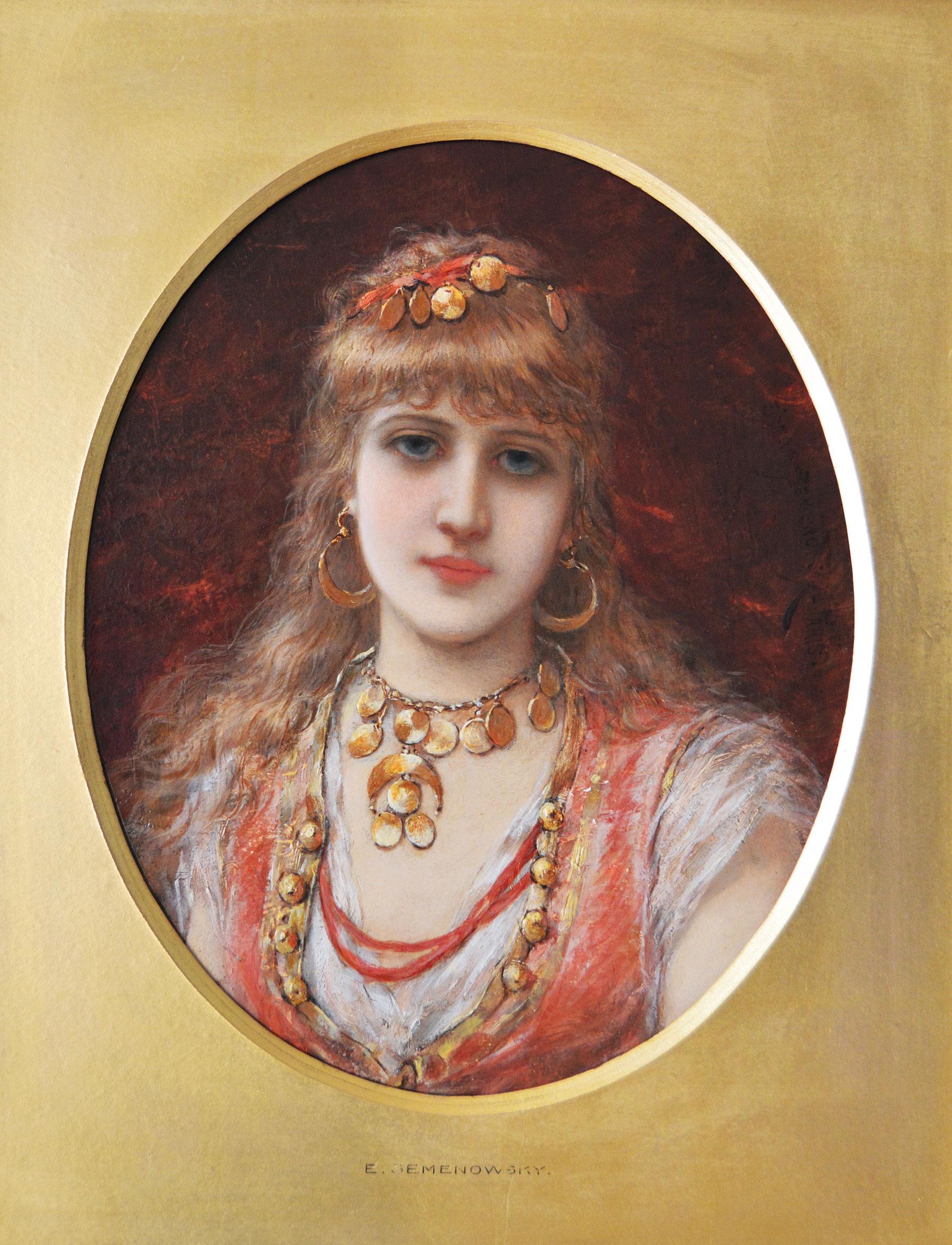 Ritratto ad olio di giovane donna del XIX secolo - Painting di Émile Eisman-Semenowsky