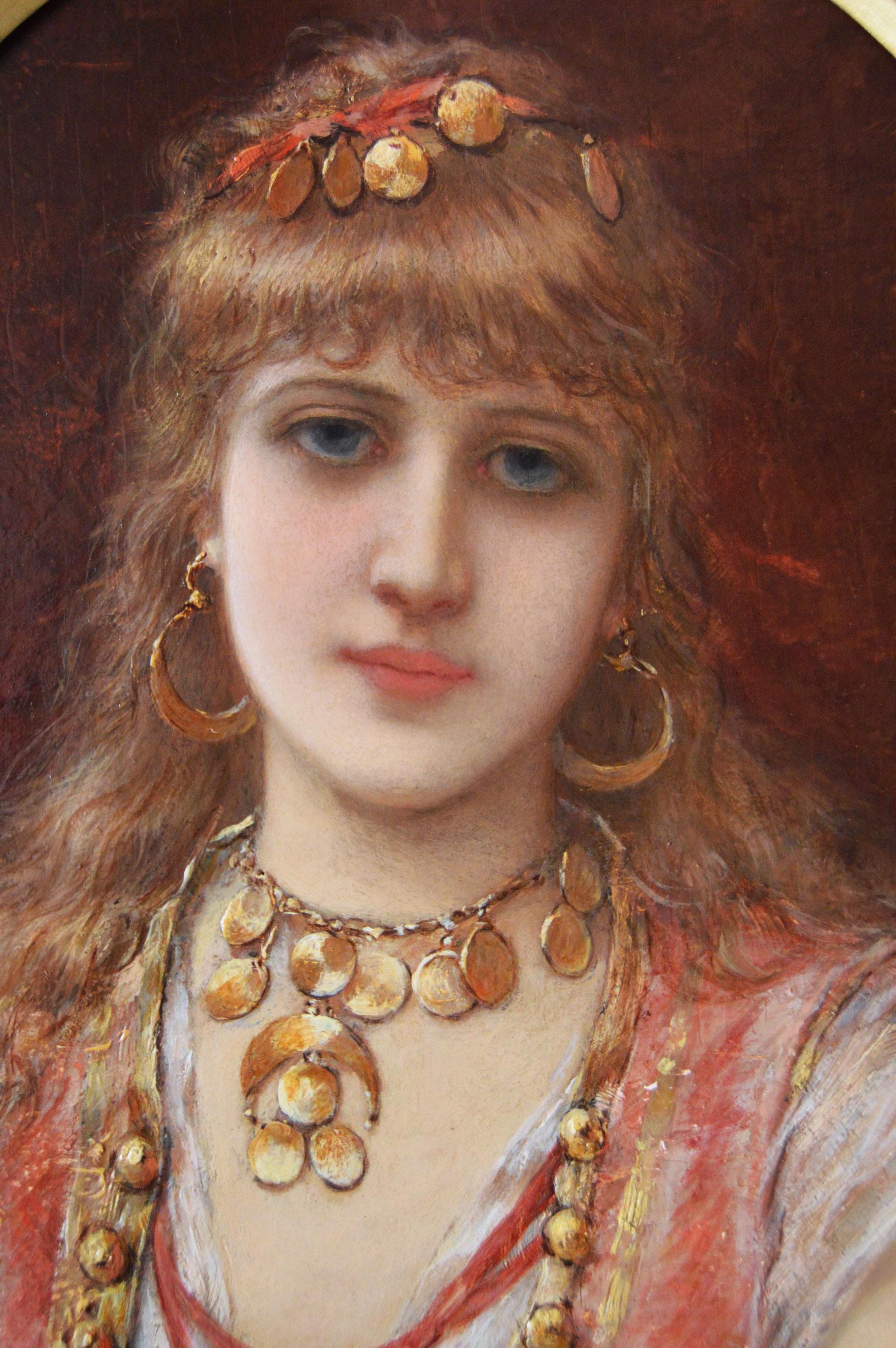 Ritratto ad olio di giovane donna del XIX secolo - Portrait Painting Marrone di Émile Eisman-Semenowsky