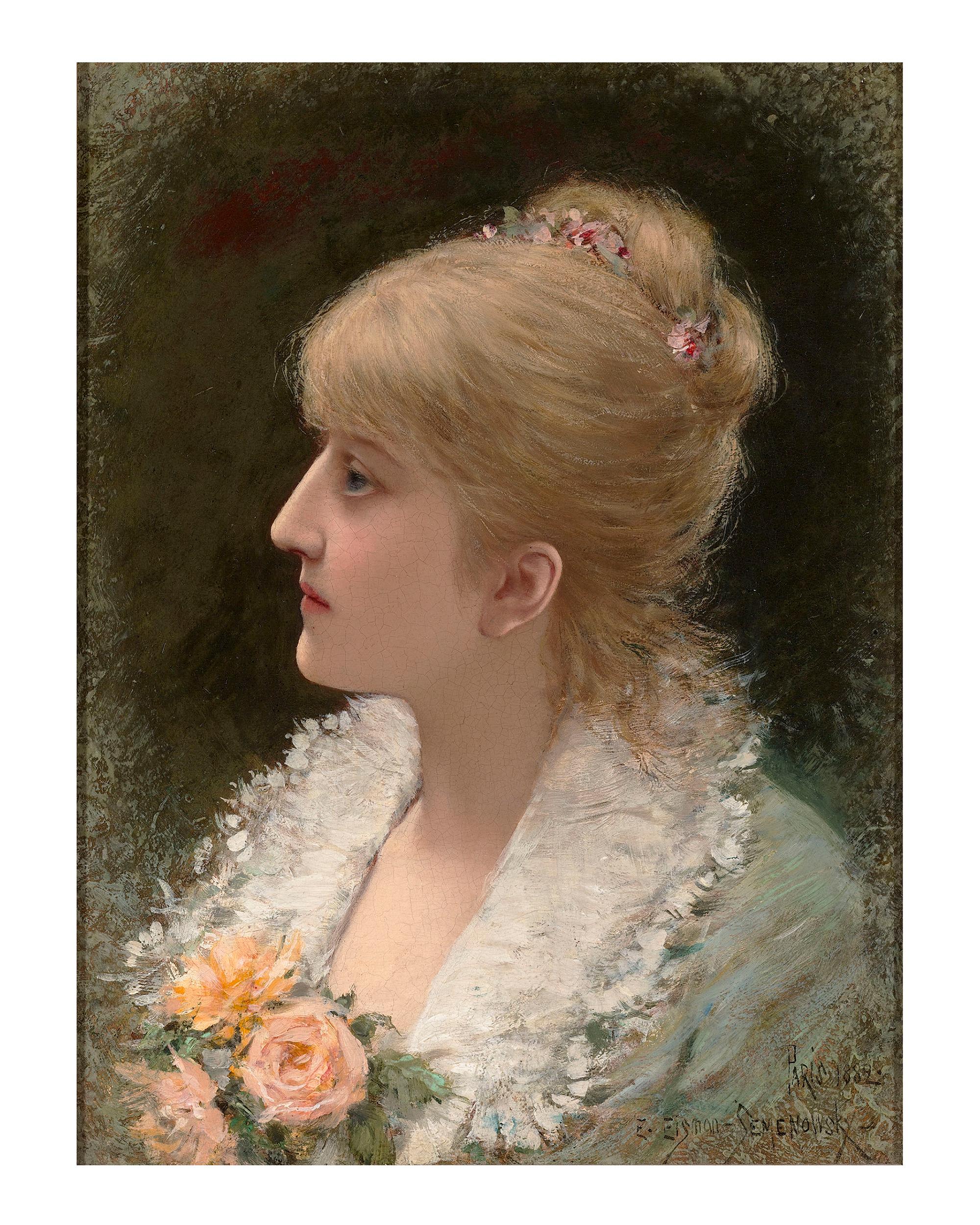 Ritratto di giovane donna di Emile Eisman-Semenowsky - Portrait Painting Marrone di Émile Eisman-Semenowsky