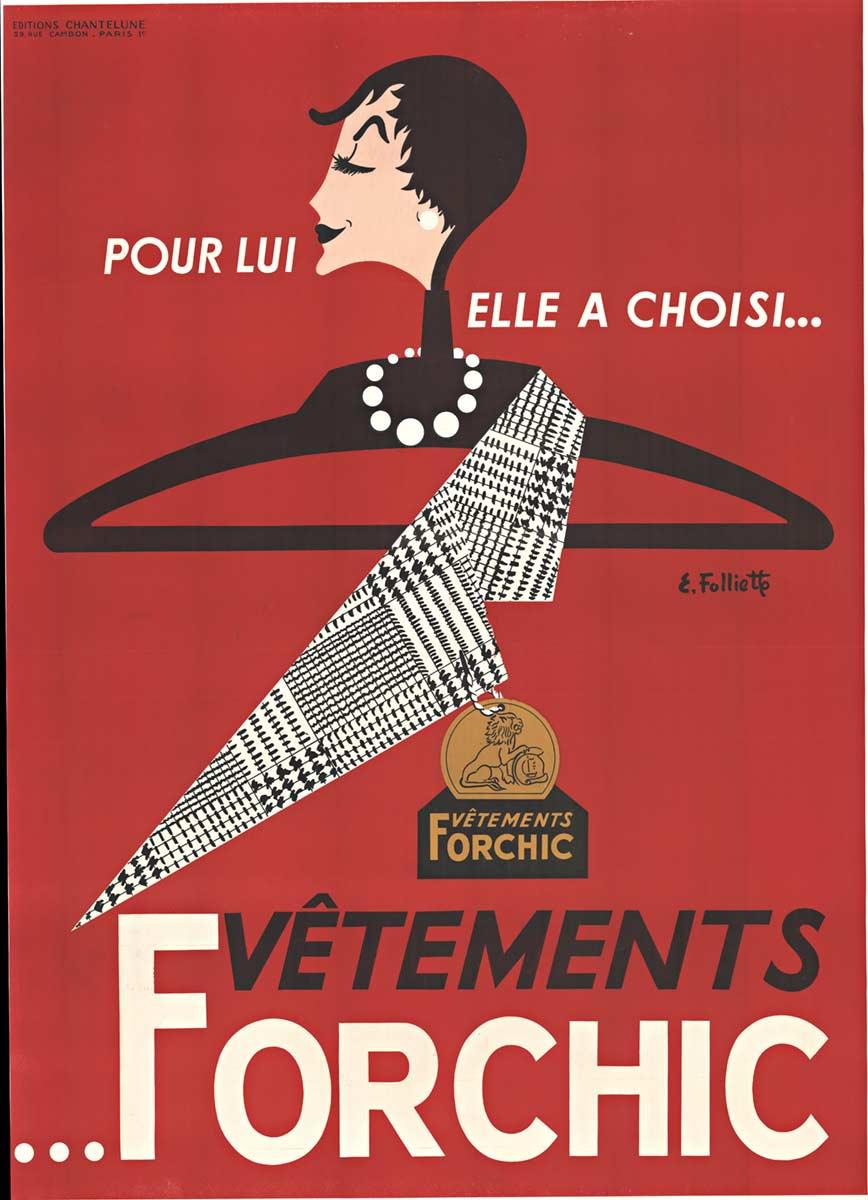 Affiche vintage d'origine de mode française forchique avec permis d'expédition