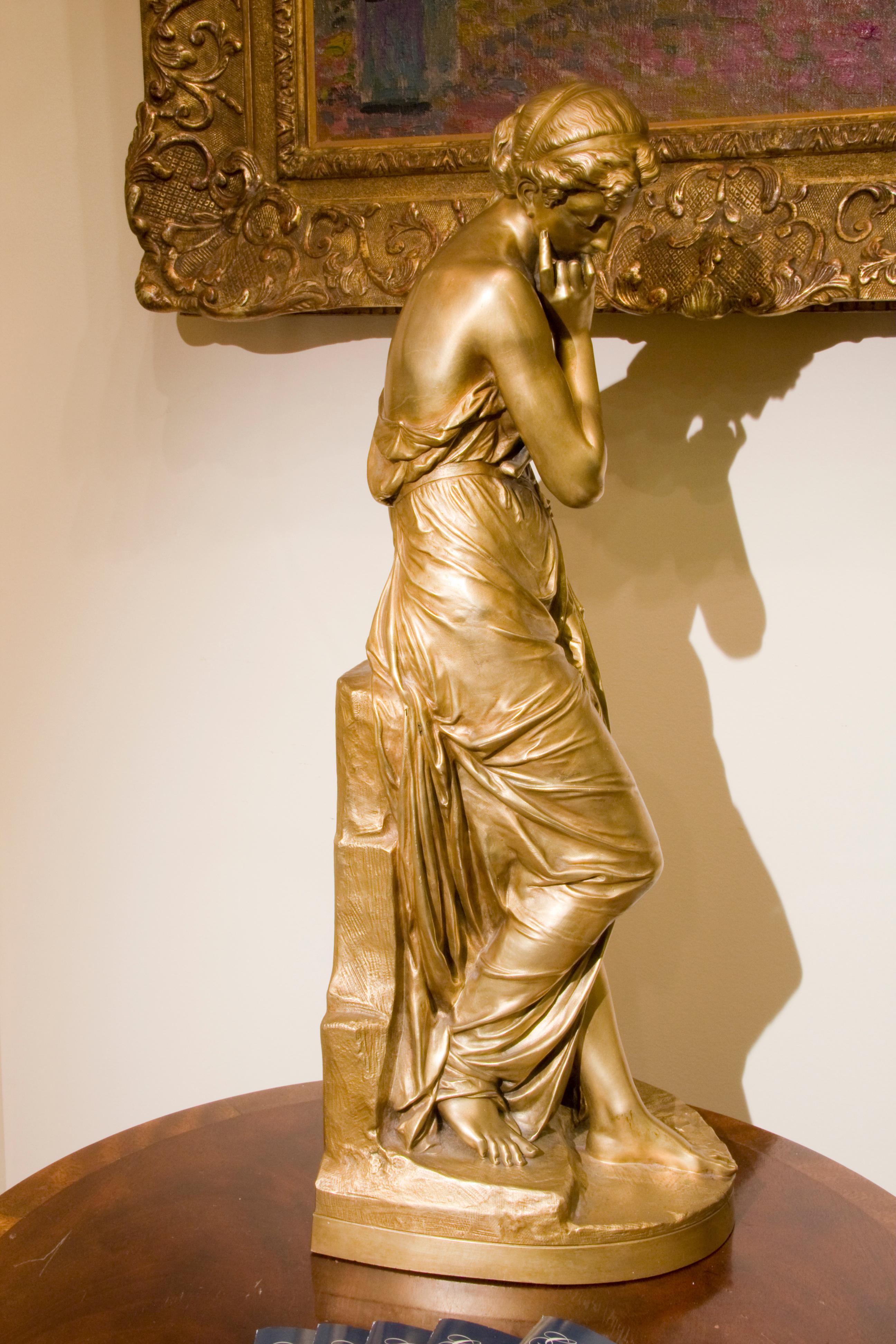 La cruche cassée  - Gold Figurative Sculpture by Emile Francois Carlier