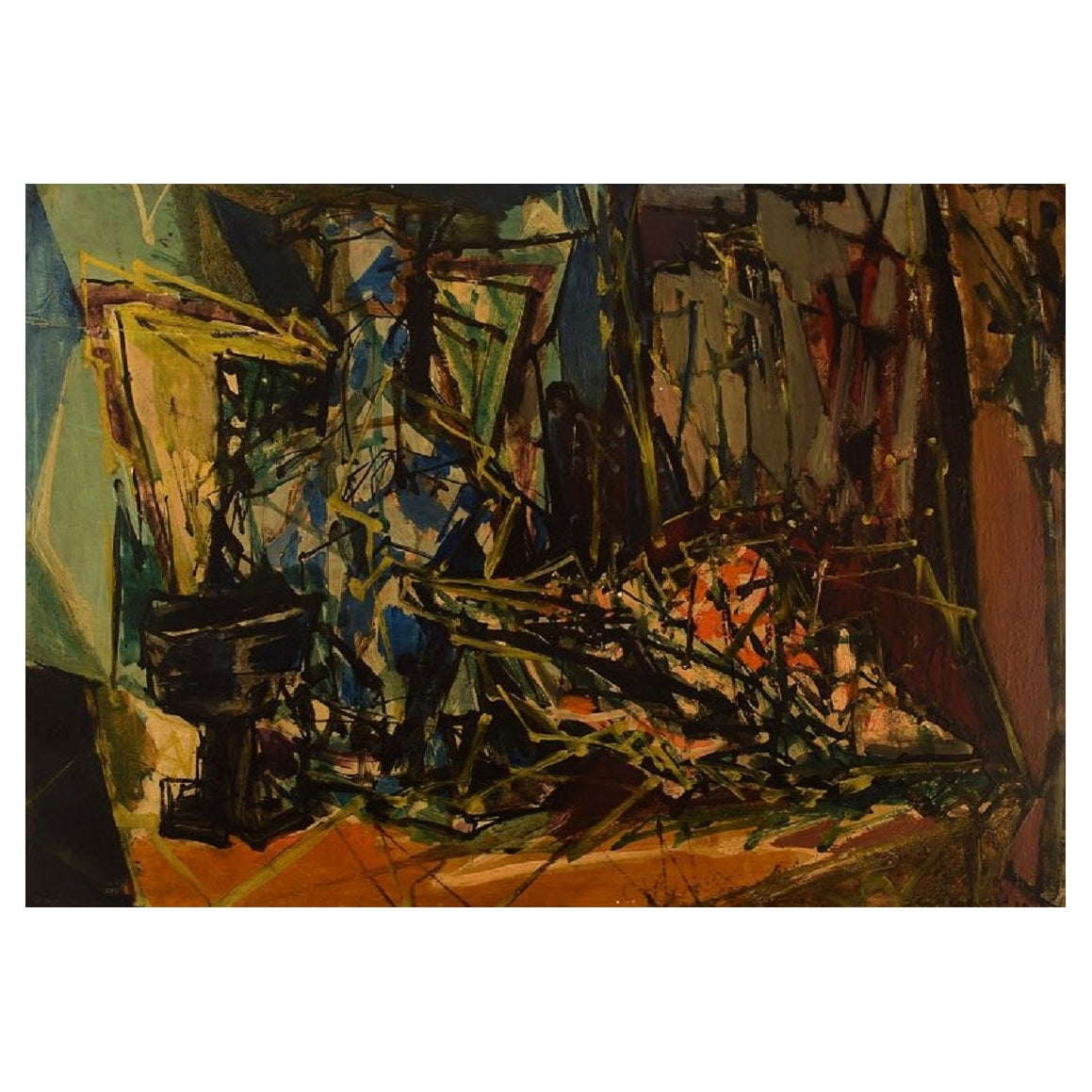 Émile François Jacques Compard, Oil on Woodwork, Abstract Composition