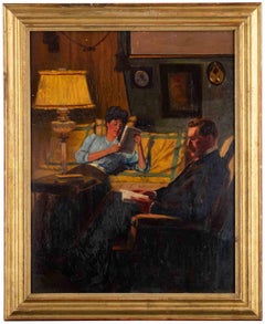 Lecture du soir - Peinture d'Emile François Rouseau - 1910